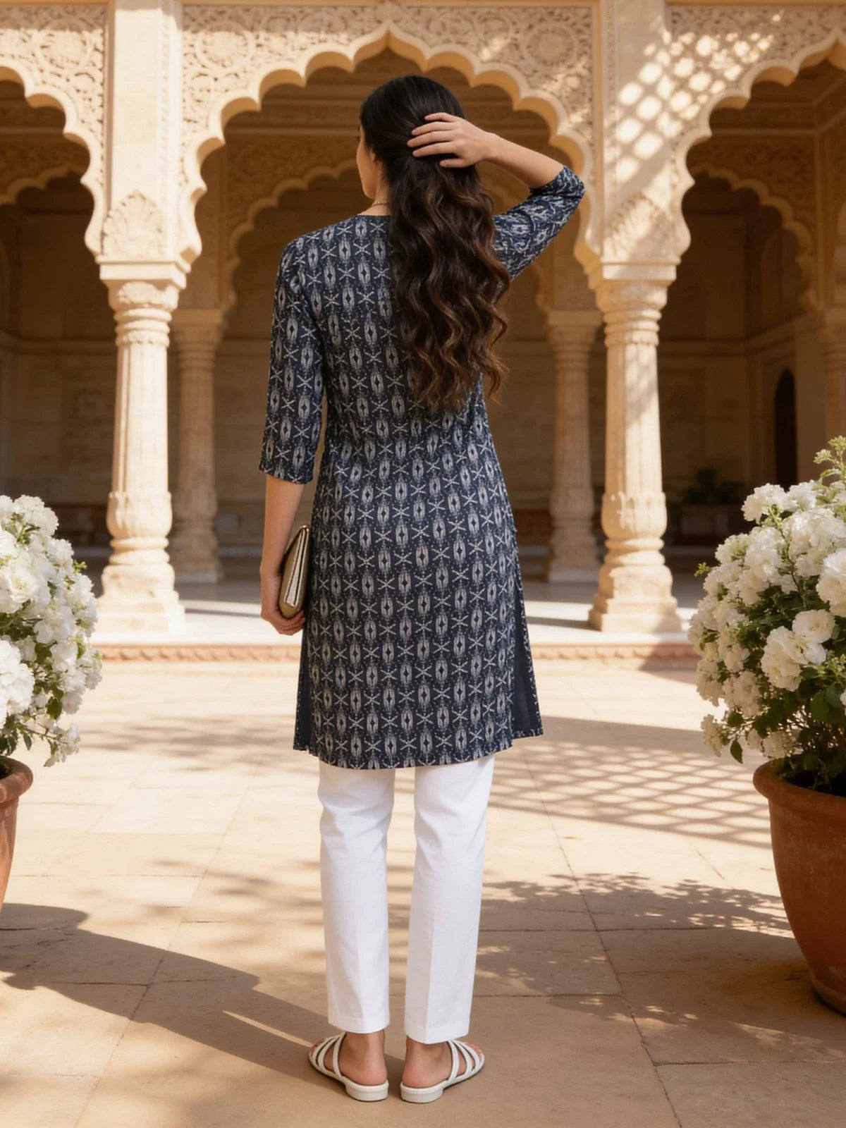 Buy Rayon Embroidered Straight Knee Length Kurta-Blue