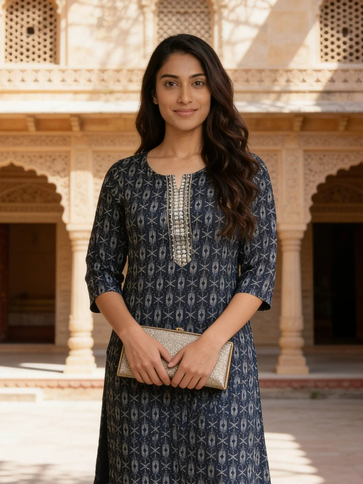 Buy Rayon Embroidered Straight Knee Length Kurta-Blue