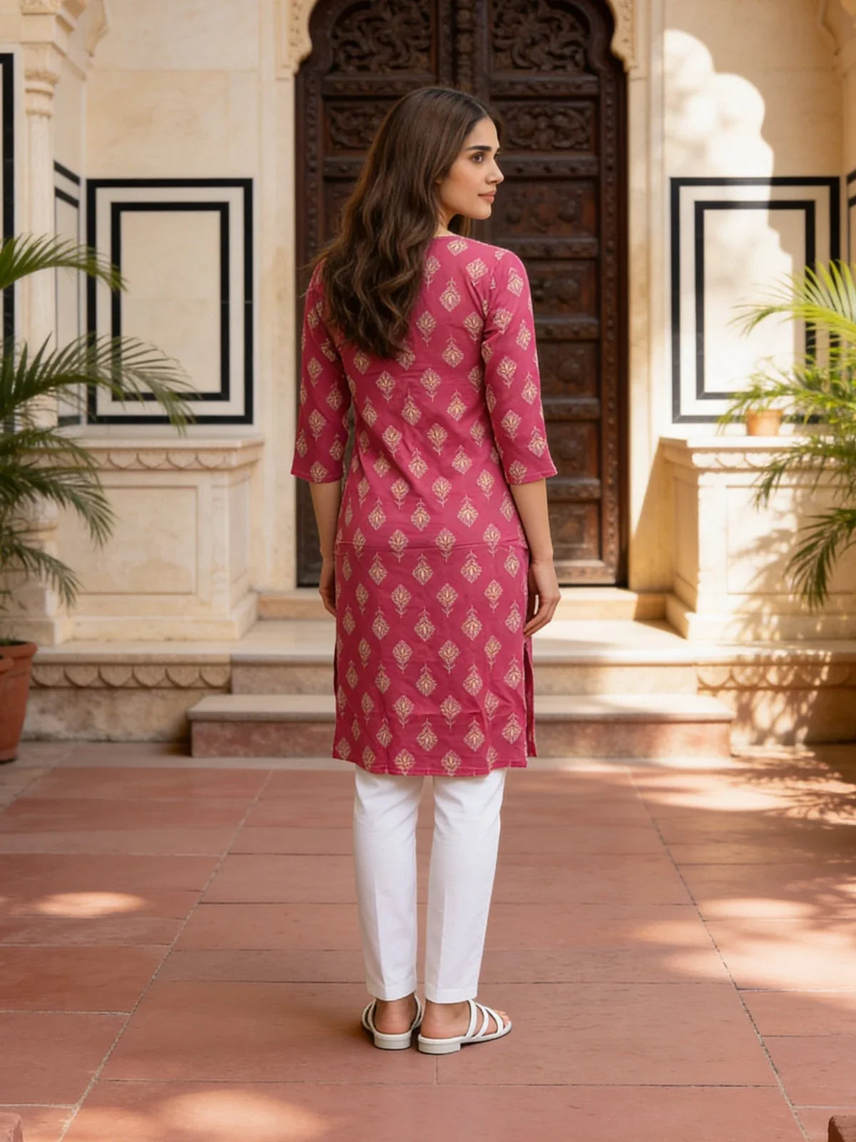 Buy Rayon Embroidered Straight Knee Length Kurta-Pink
