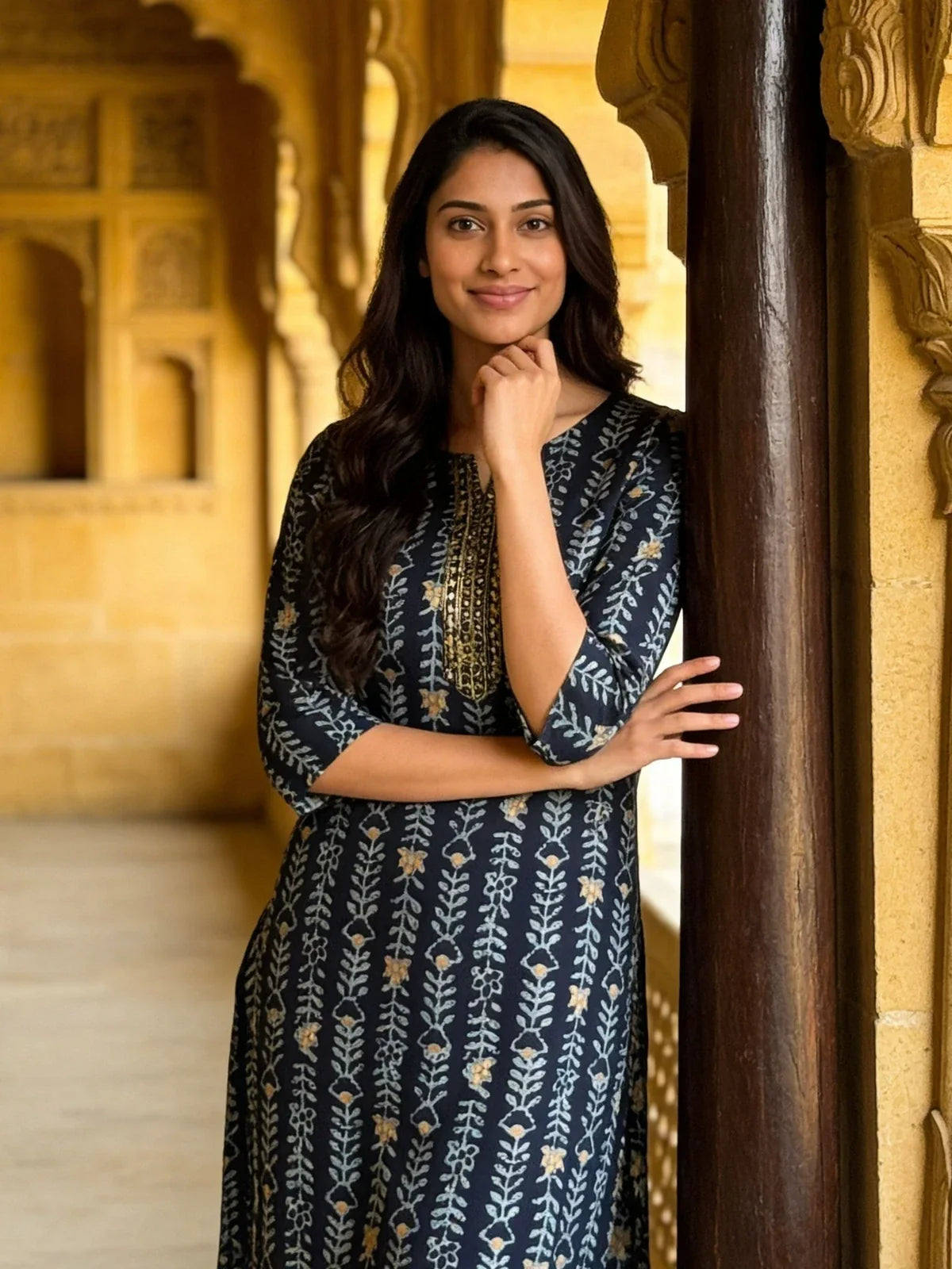 Buy Rayon Embroidered Straight Knee Length Kurta-Blue