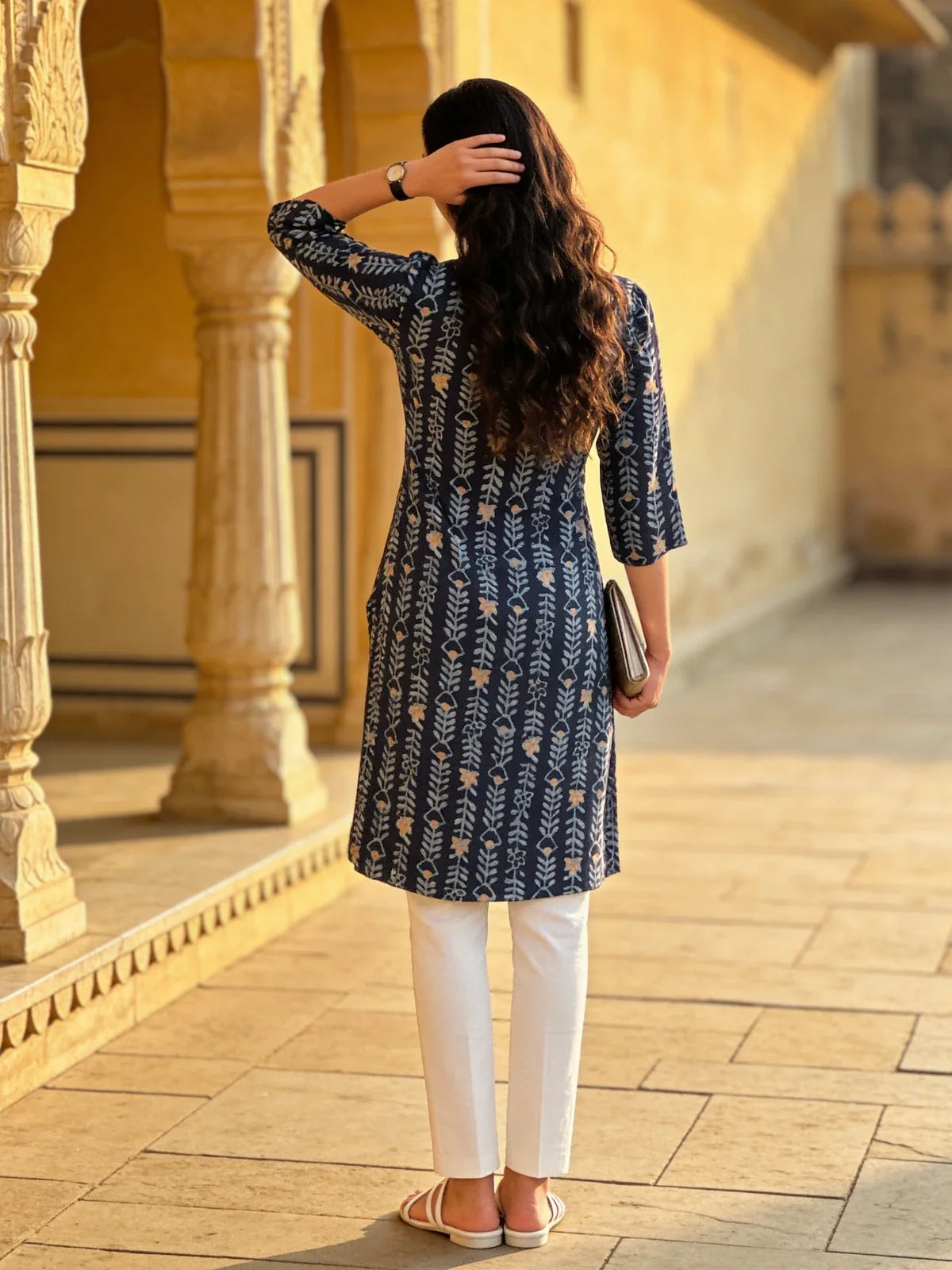 Buy Rayon Embroidered Straight Knee Length Kurta-Blue