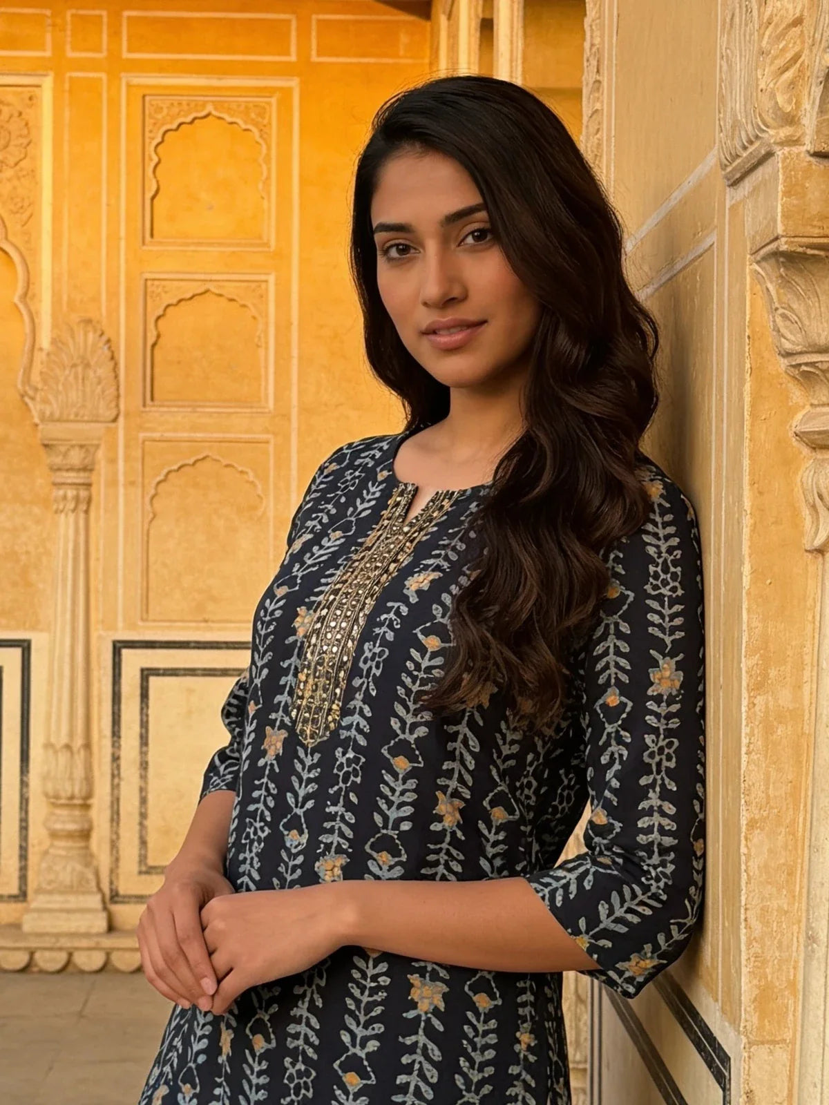 Buy Rayon Embroidered Straight Knee Length Kurta-Blue