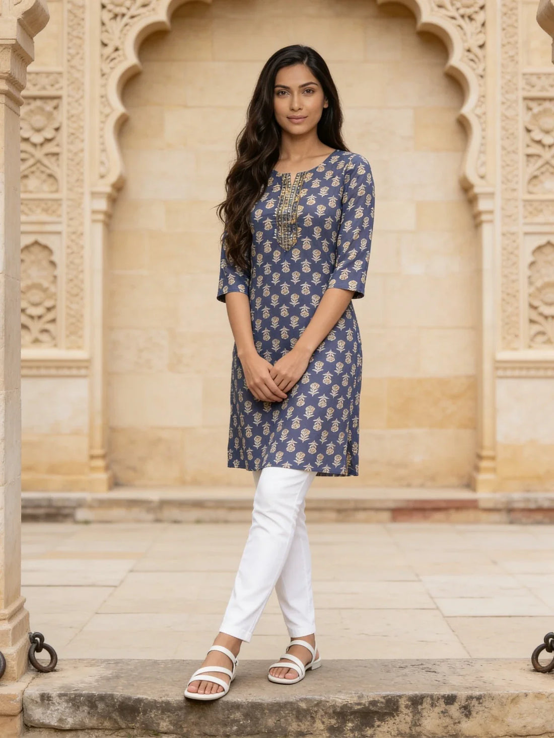 Buy Rayon Embroidered Straight Knee Length Kurta-Grey