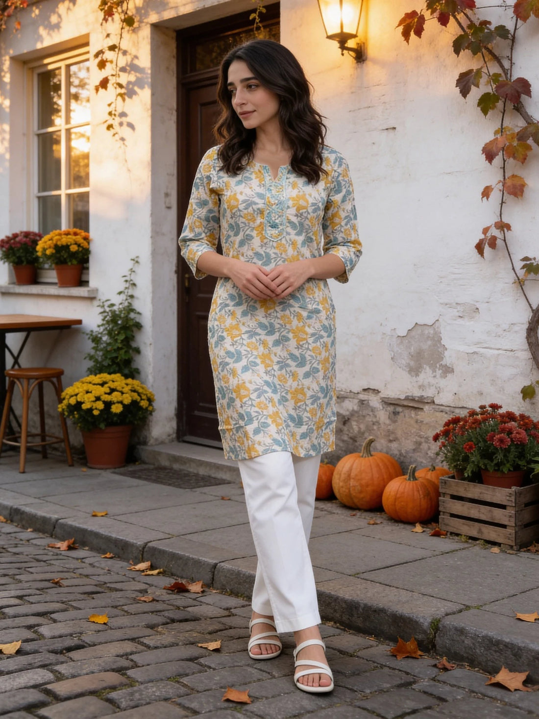 Buy Cotton Embroidered Straight Knee Length Kurta-Off-White
