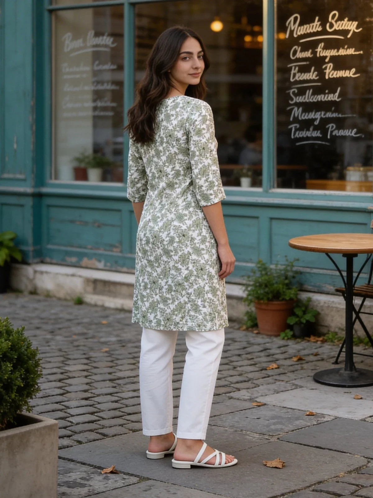 Buy Cotton Embroidered Straight Knee Length Kurta-Green