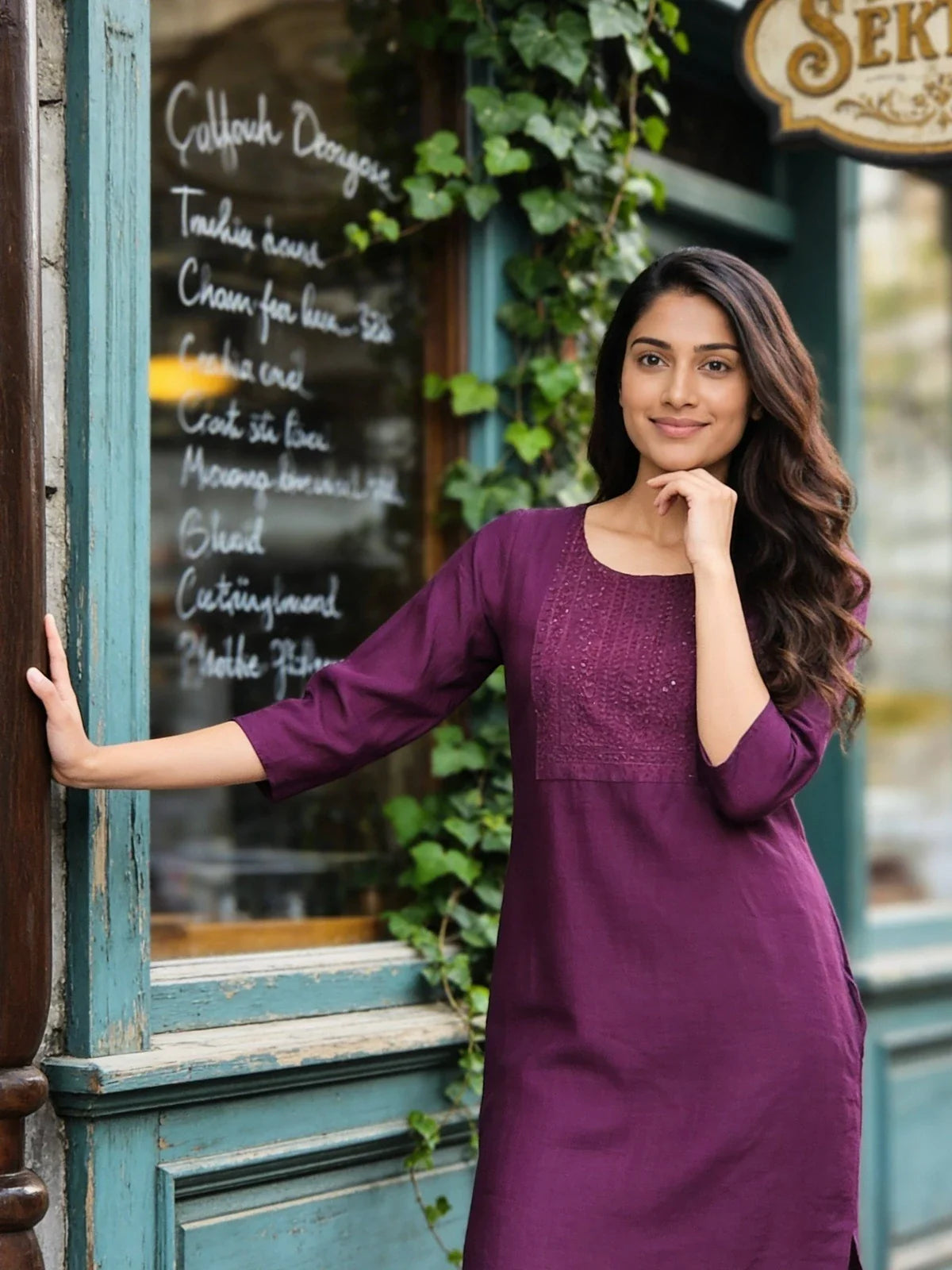 Buy Rayon Embroidered Straight Knee Length Kurta-Purple