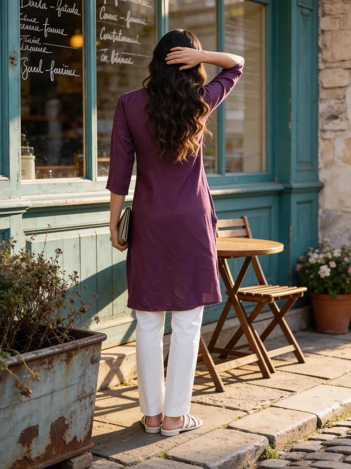 Buy Rayon Embroidered Straight Knee Length Kurta-Purple