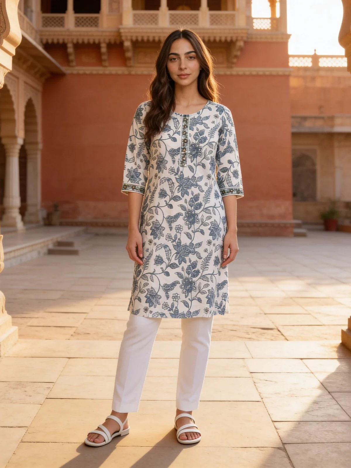 Buy Embroidered Straight Knee Length Kurta-Off White