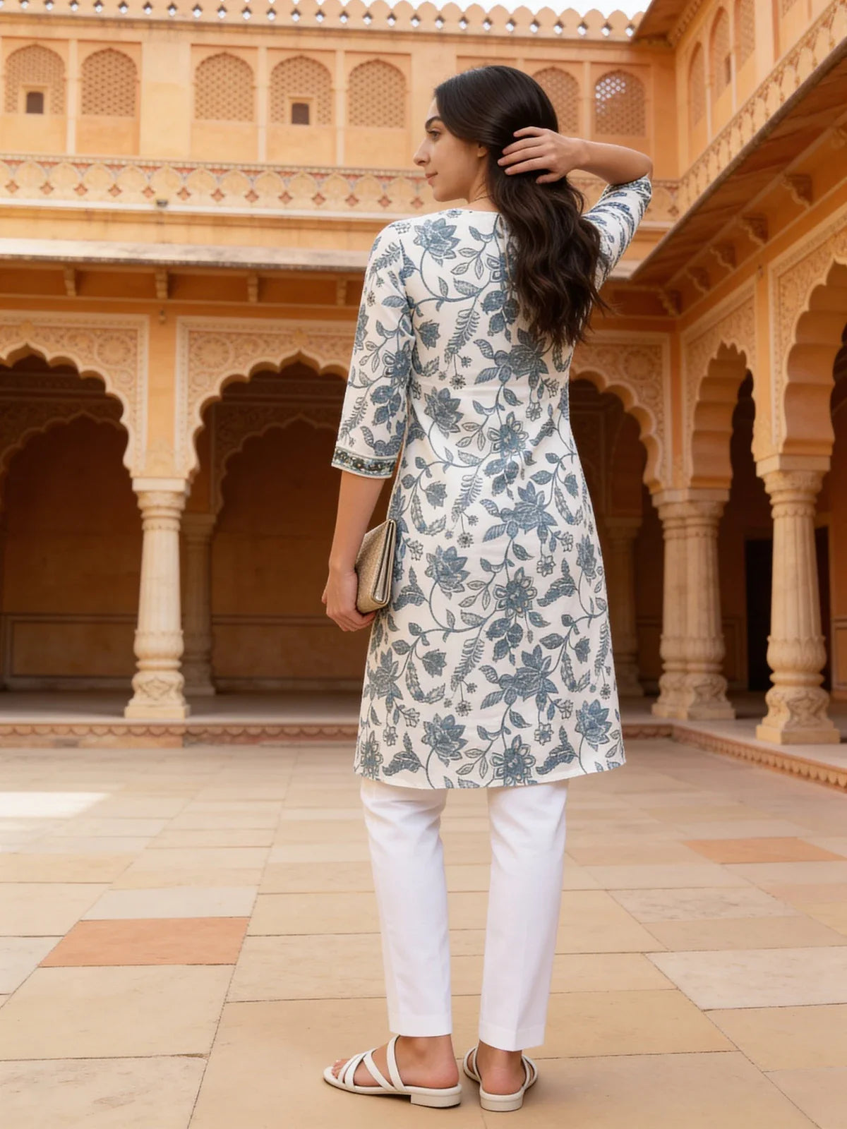Buy Embroidered Straight Knee Length Kurta-Off White