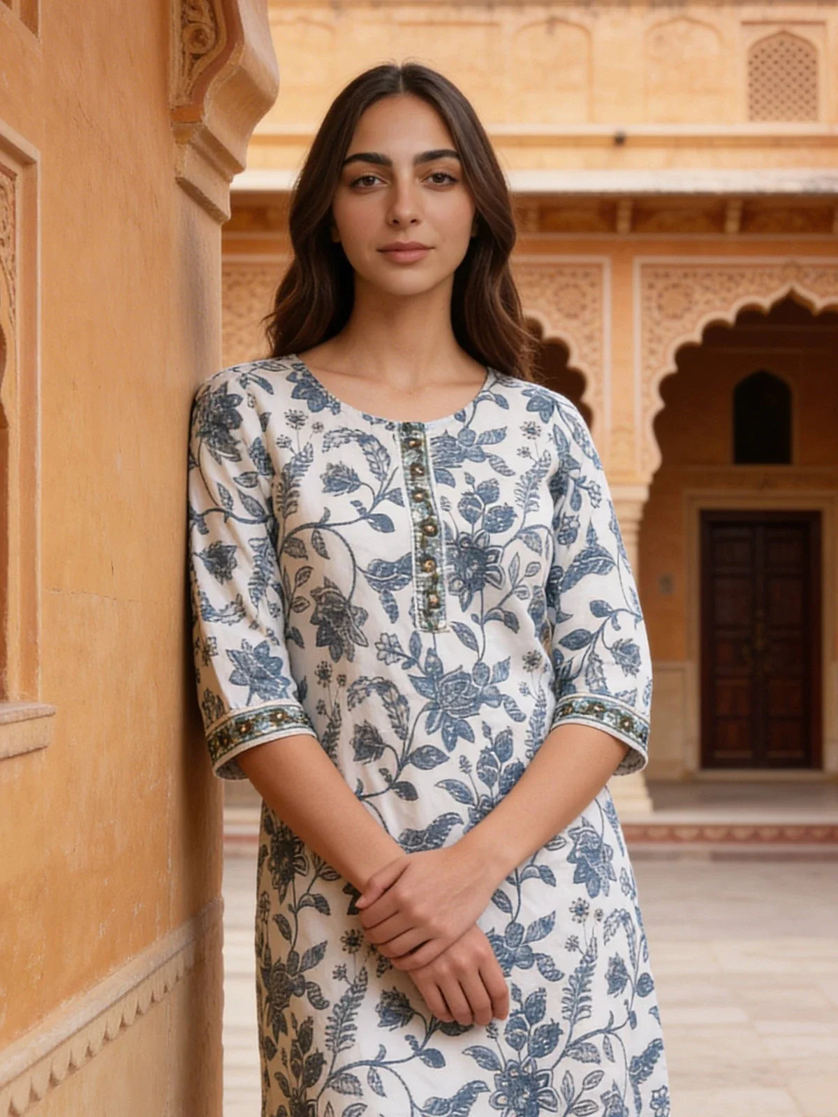 Buy Embroidered Straight Knee Length Kurta-Off White