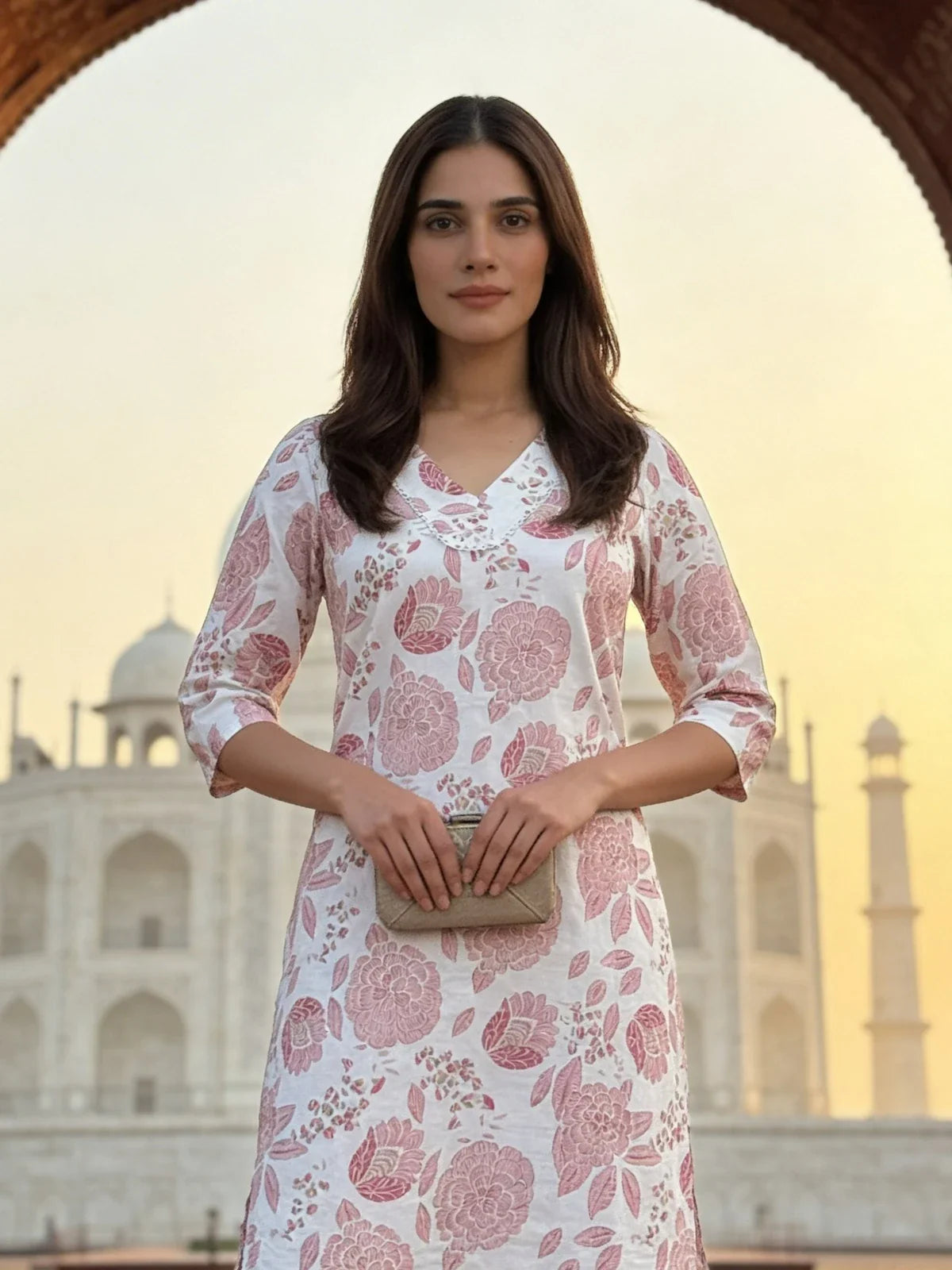 Buy Rayon Printed Straight Knee Length Kurta-Pink