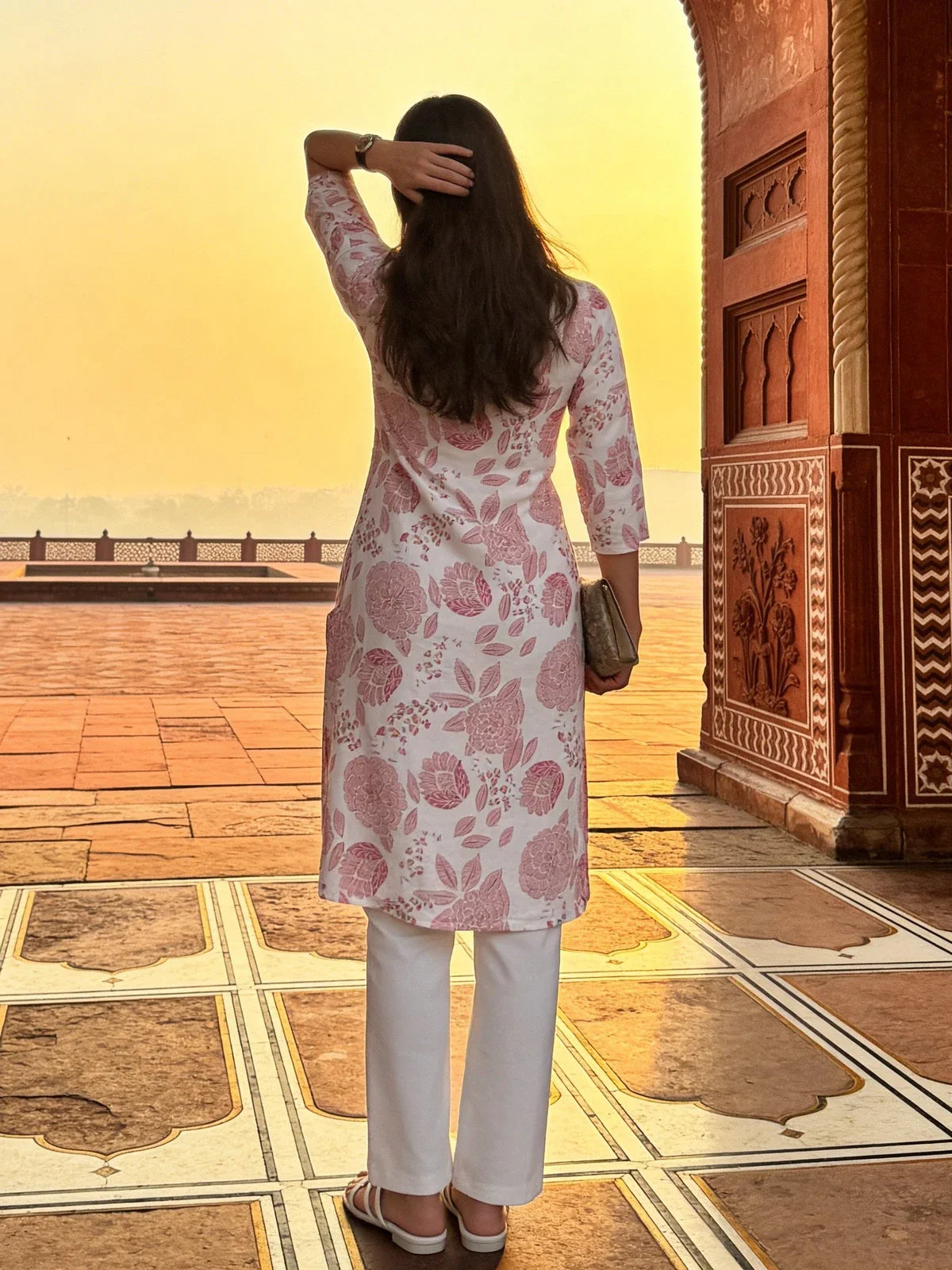 Buy Rayon Printed Straight Knee Length Kurta-Pink