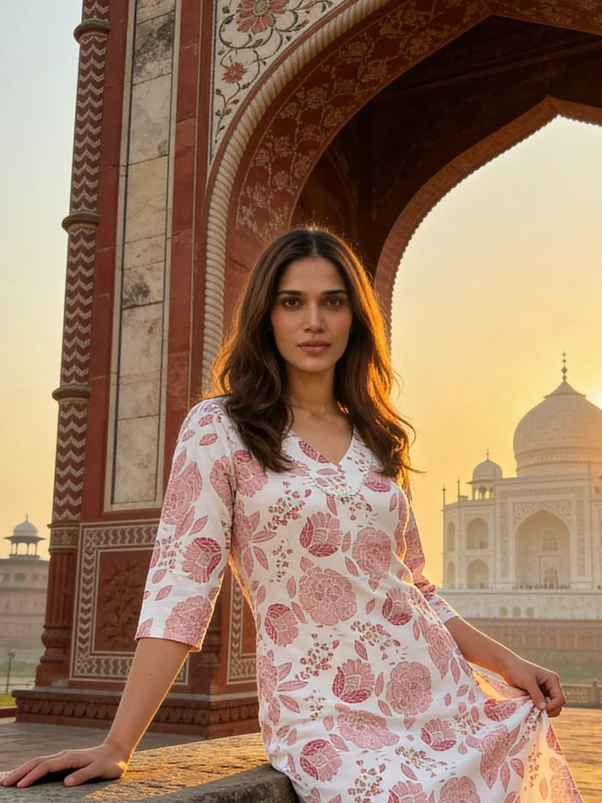 Buy Rayon Printed Straight Knee Length Kurta-Pink