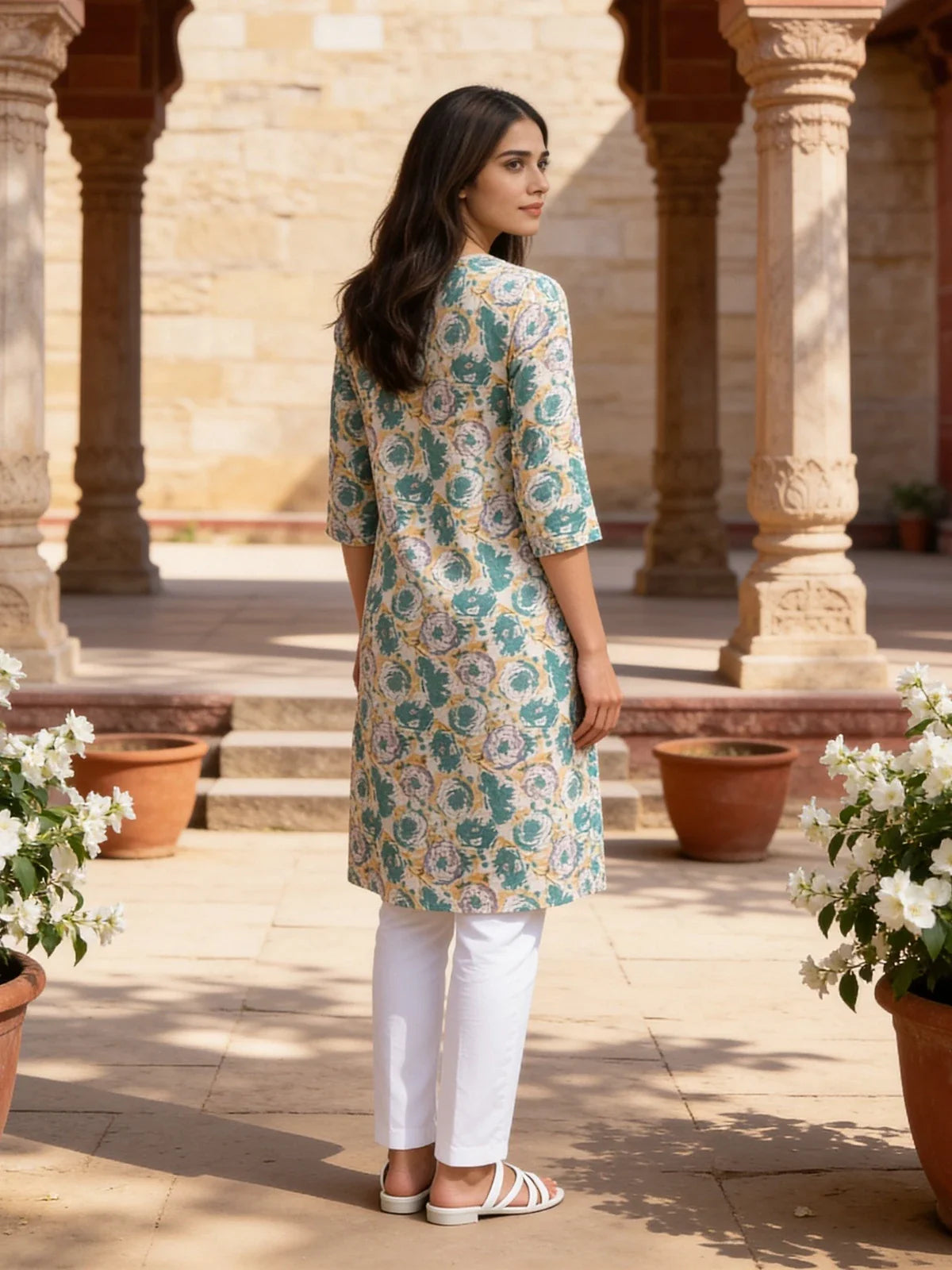 Buy Rayon Printed Straight Knee Length Kurta-Turquoise