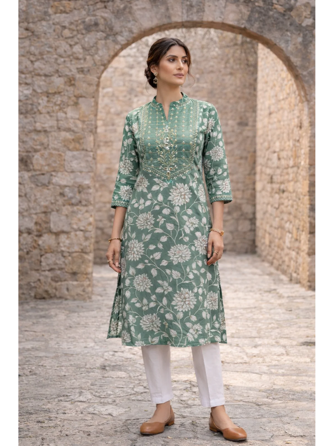 Buy Rayon Embroidered Straight Calf Length Kurta-Green