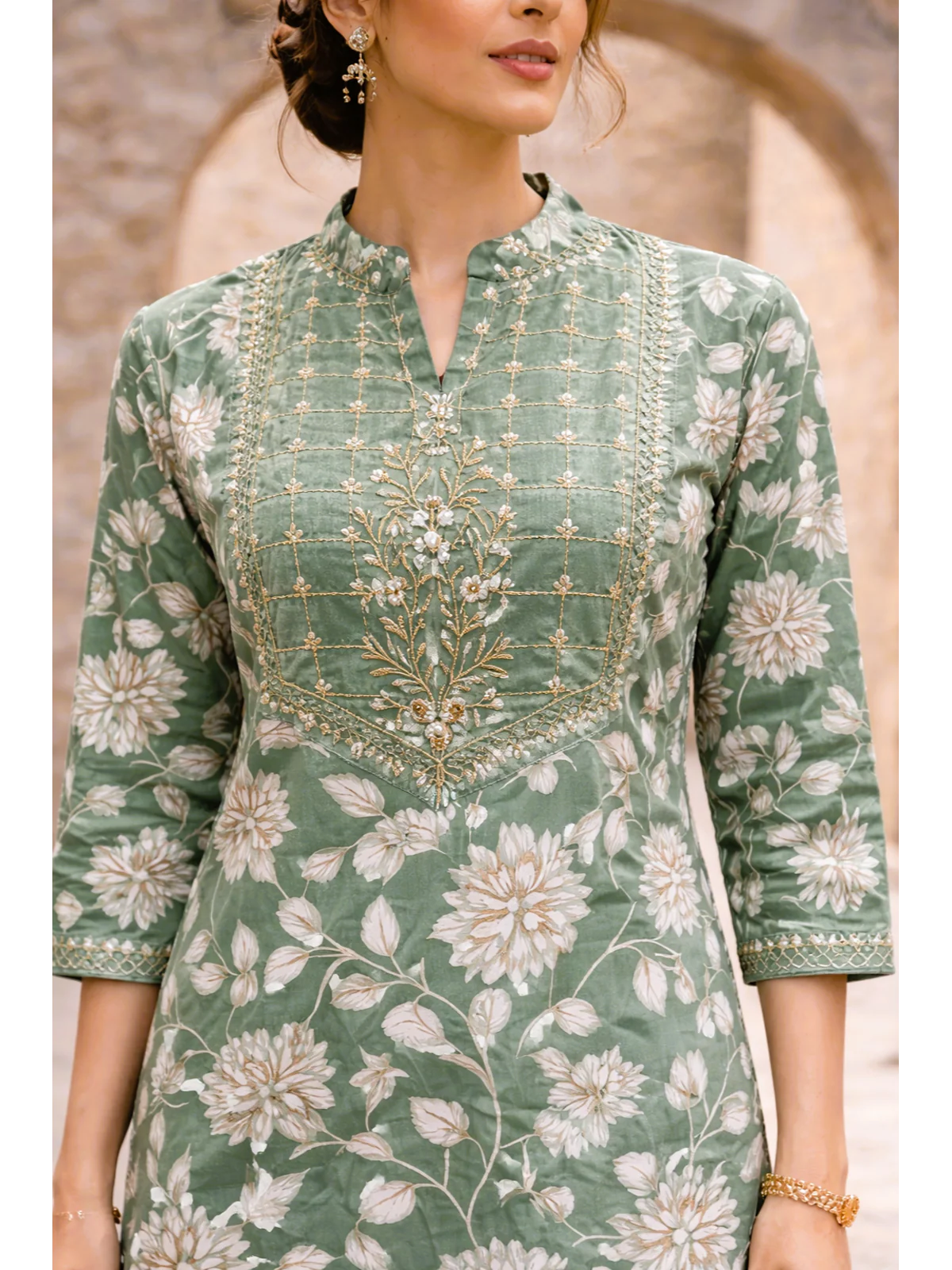 Buy Rayon Embroidered Straight Calf Length Kurta-Green