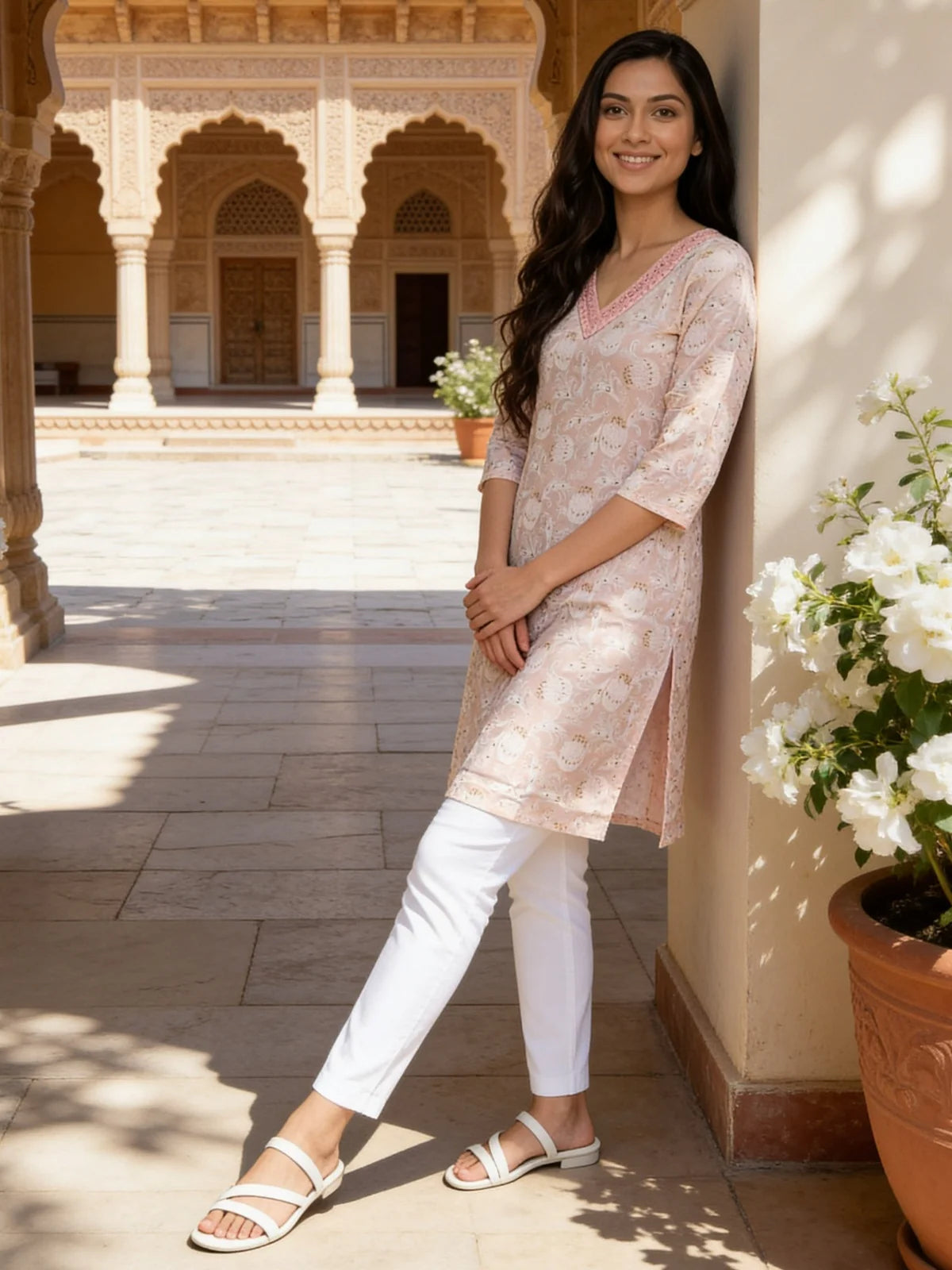 Buy Rayon Embroidered Straight Knee Length Kurta-Peach