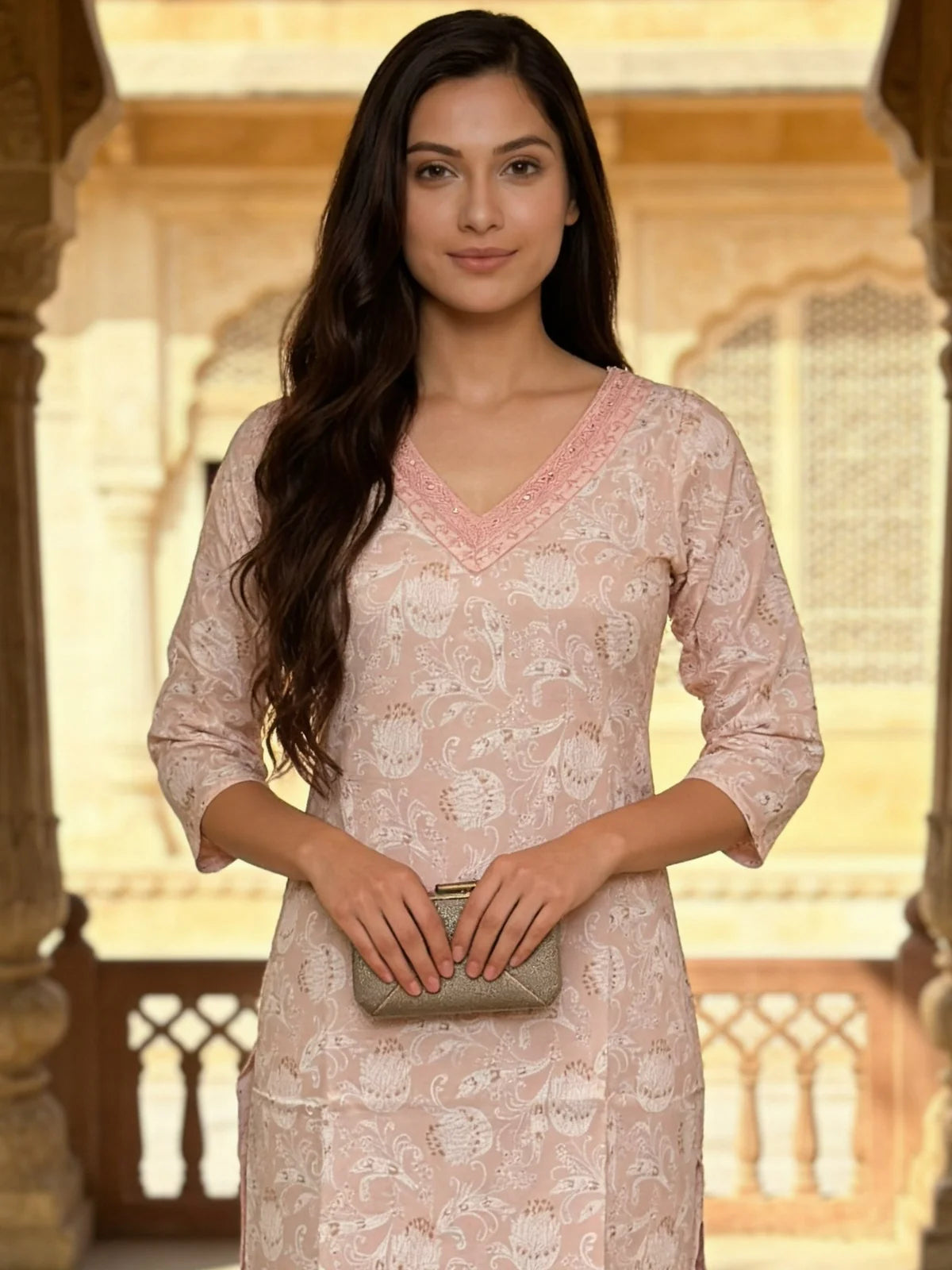 Buy Rayon Embroidered Straight Knee Length Kurta-Peach