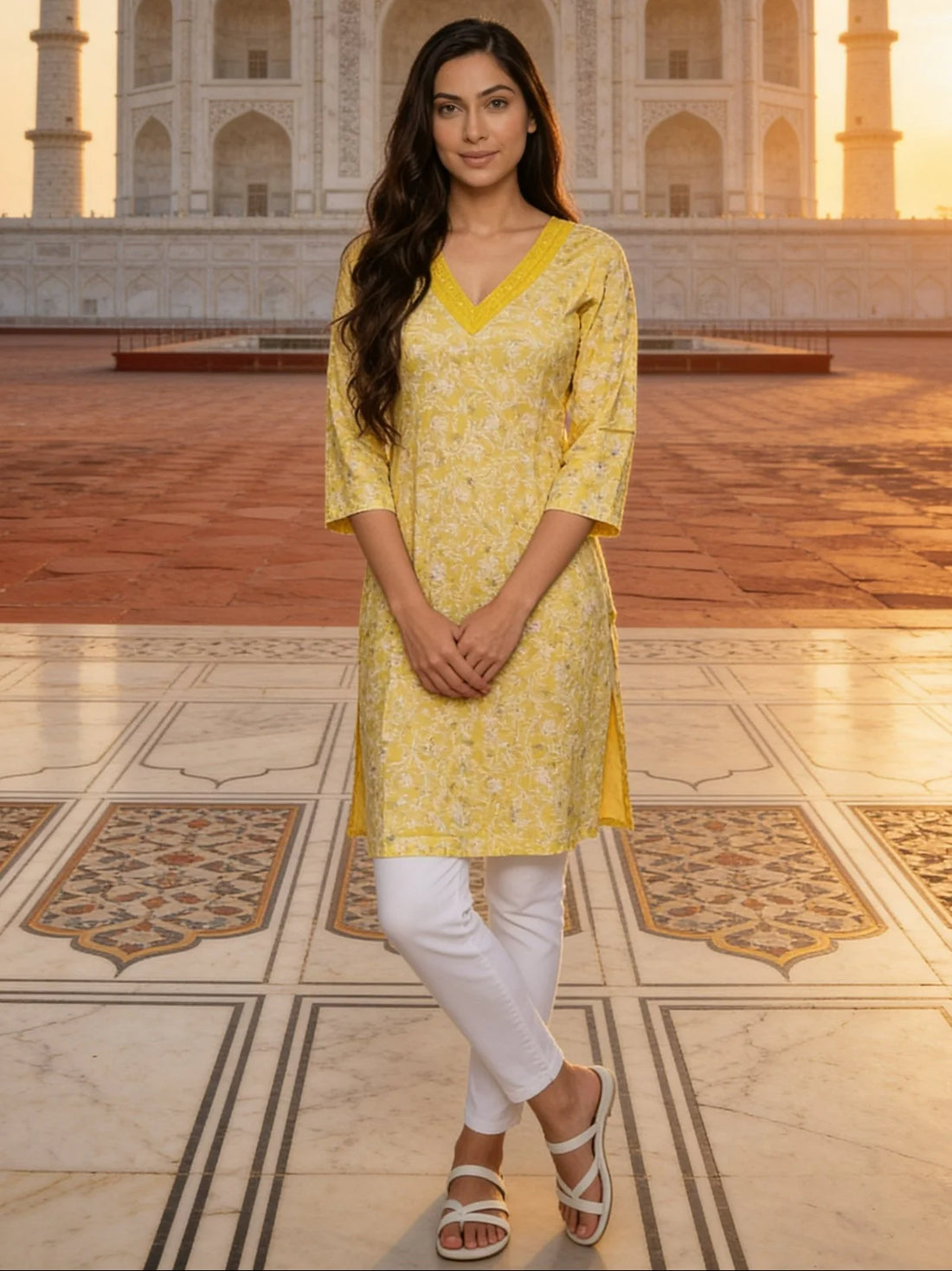 Buy Rayon Embroidered Straight Knee Length Kurta-Yellow