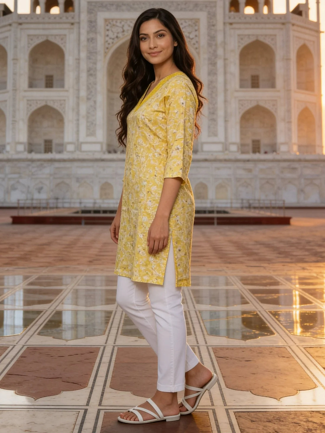 Buy Rayon Embroidered Straight Knee Length Kurta-Yellow