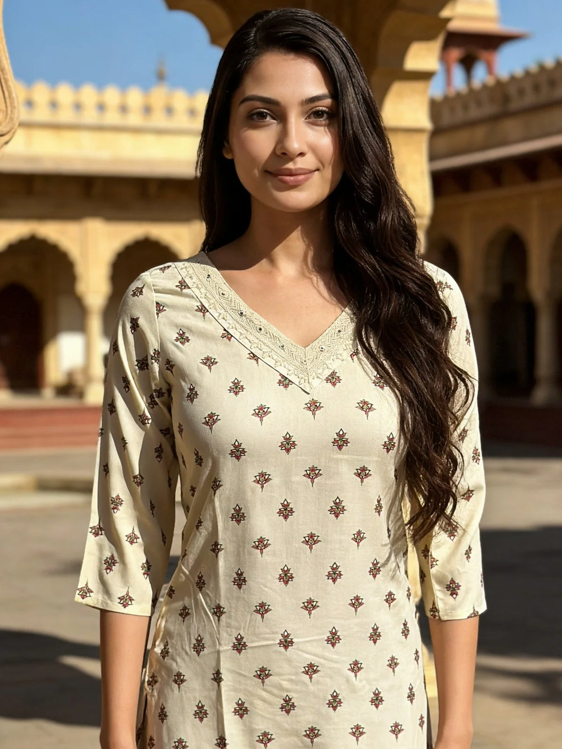 Buy Rayon Embroidered Straight Knee Length Kurta-Off White