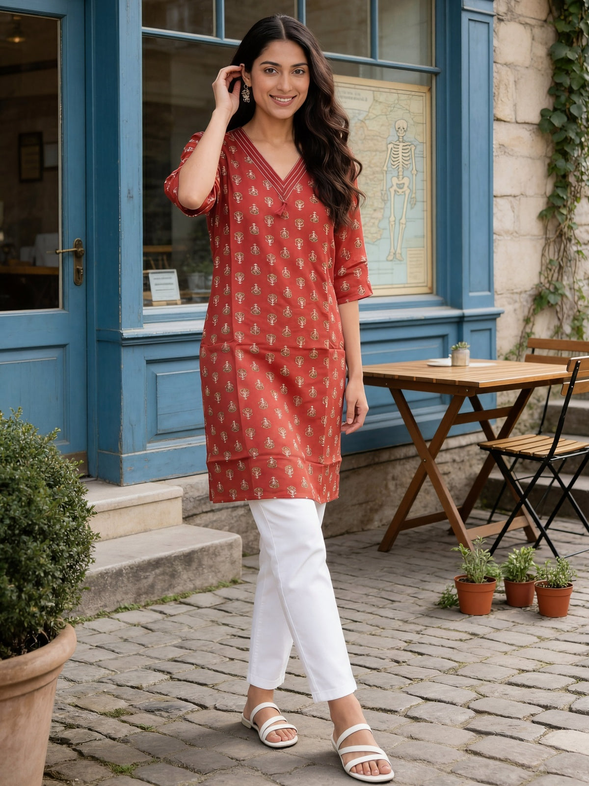 Rayon Printed Straight Knee Length Kurta