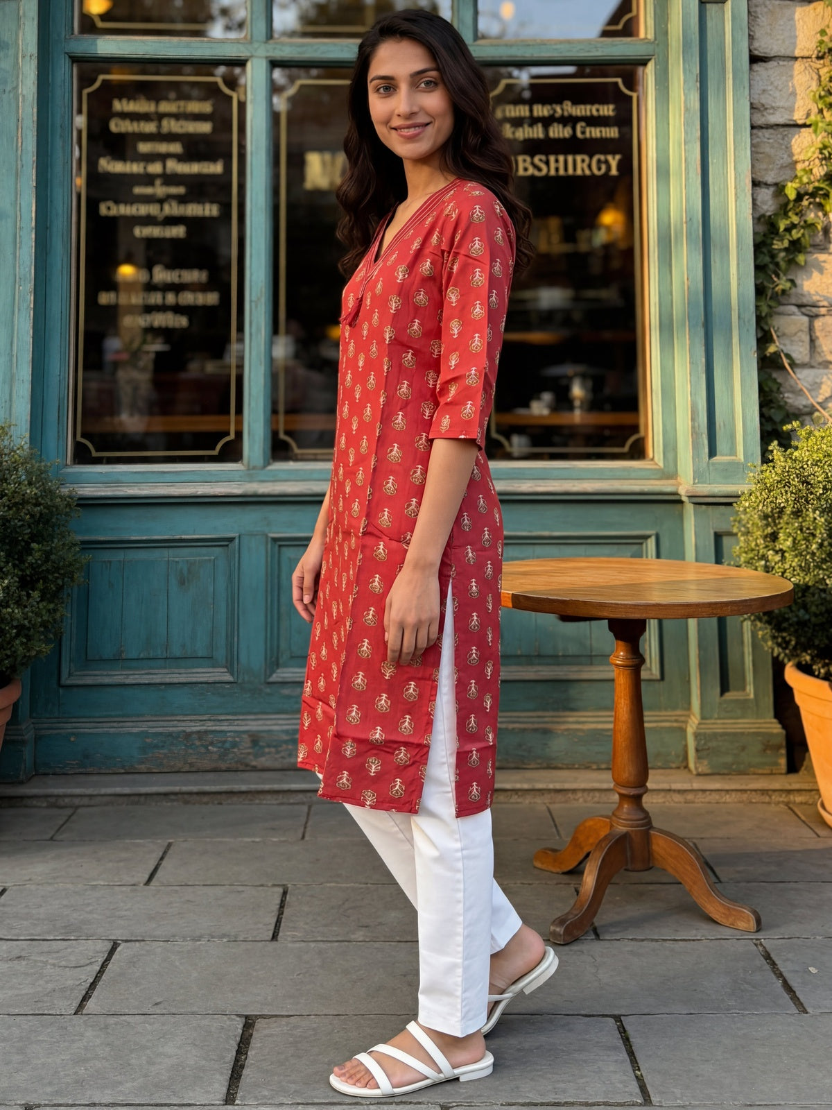 Rayon Printed Straight Knee Length Kurta
