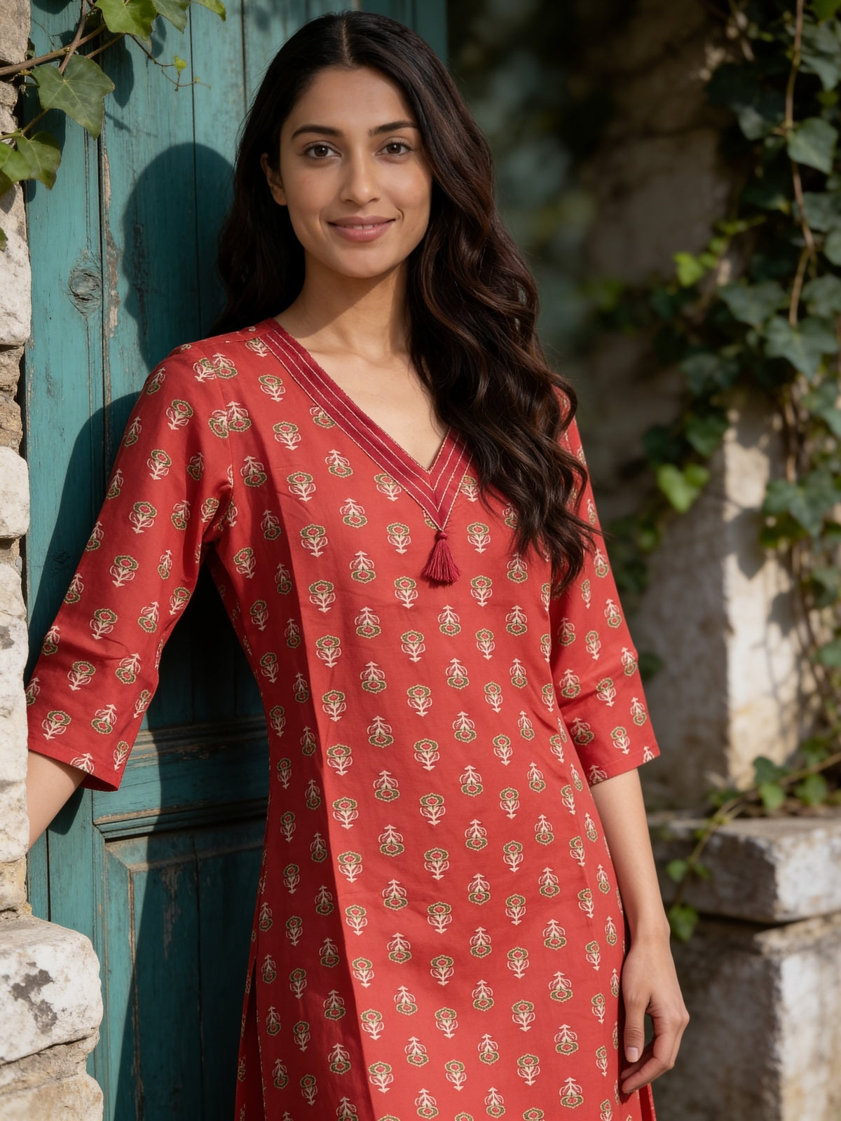 Buy Rayon Printed Straight Knee Length Kurta-Pink