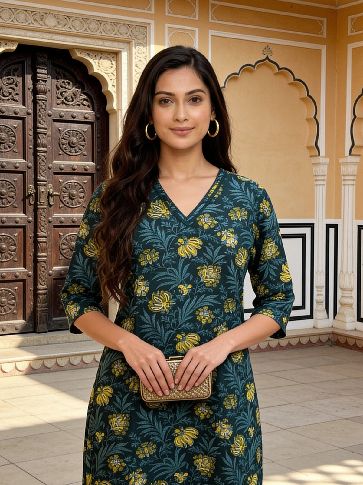 Rayon Printed Straight Knee Length Kurta