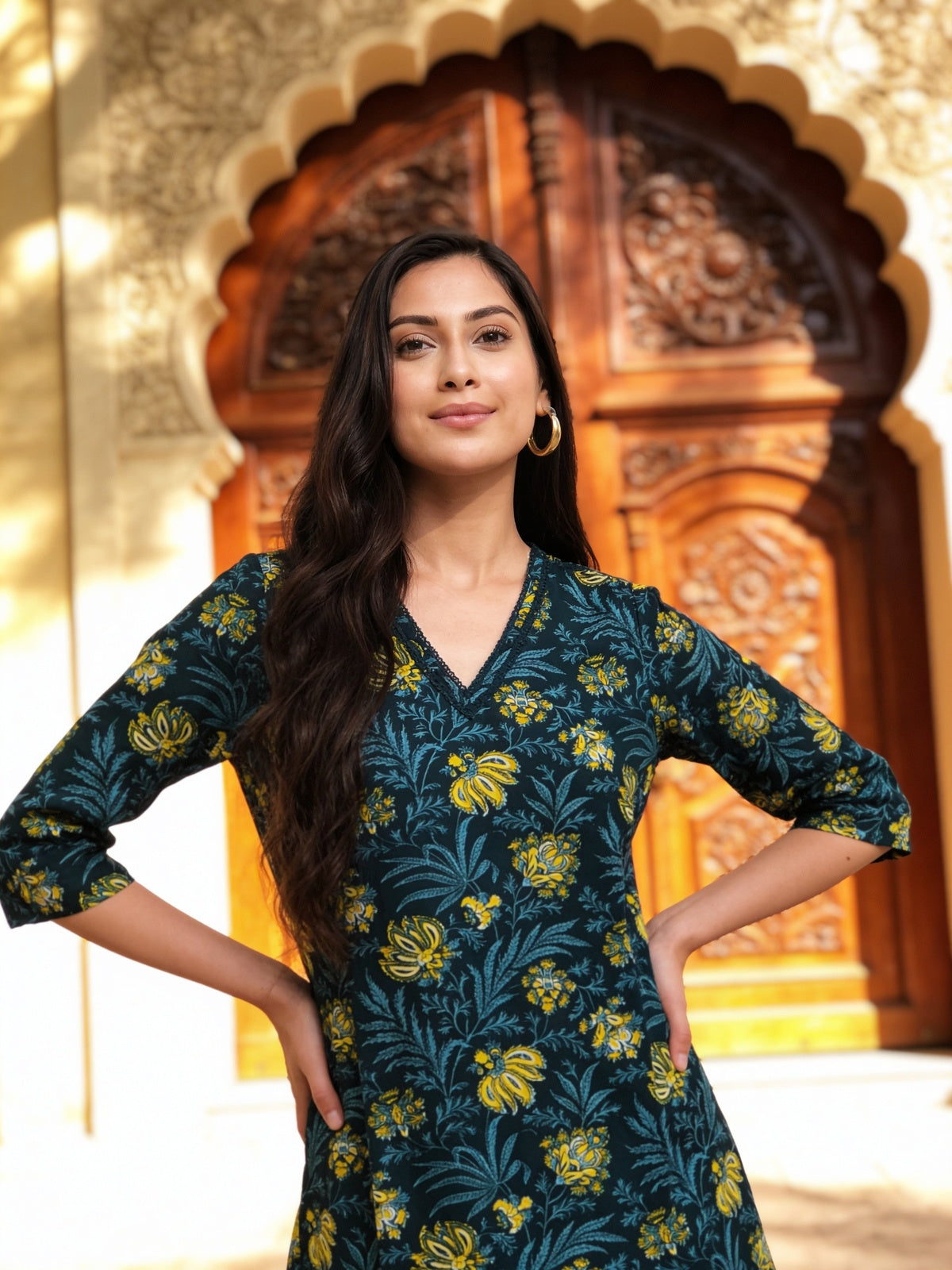 Buy Rayon Printed Straight Knee Length Kurta-Green