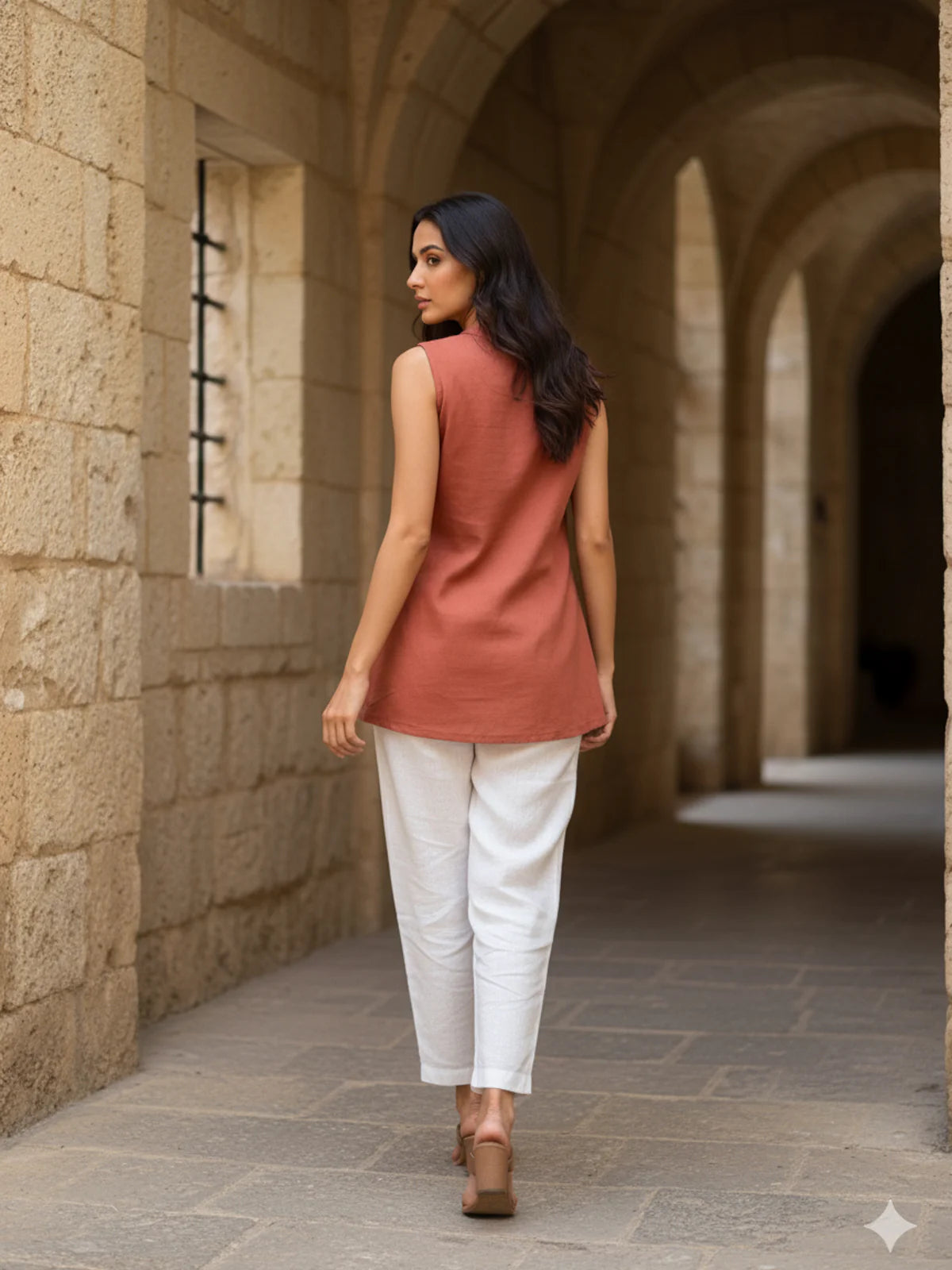 Buy Cotton Embroidered A-Line Short Length Short Kurta-Rust