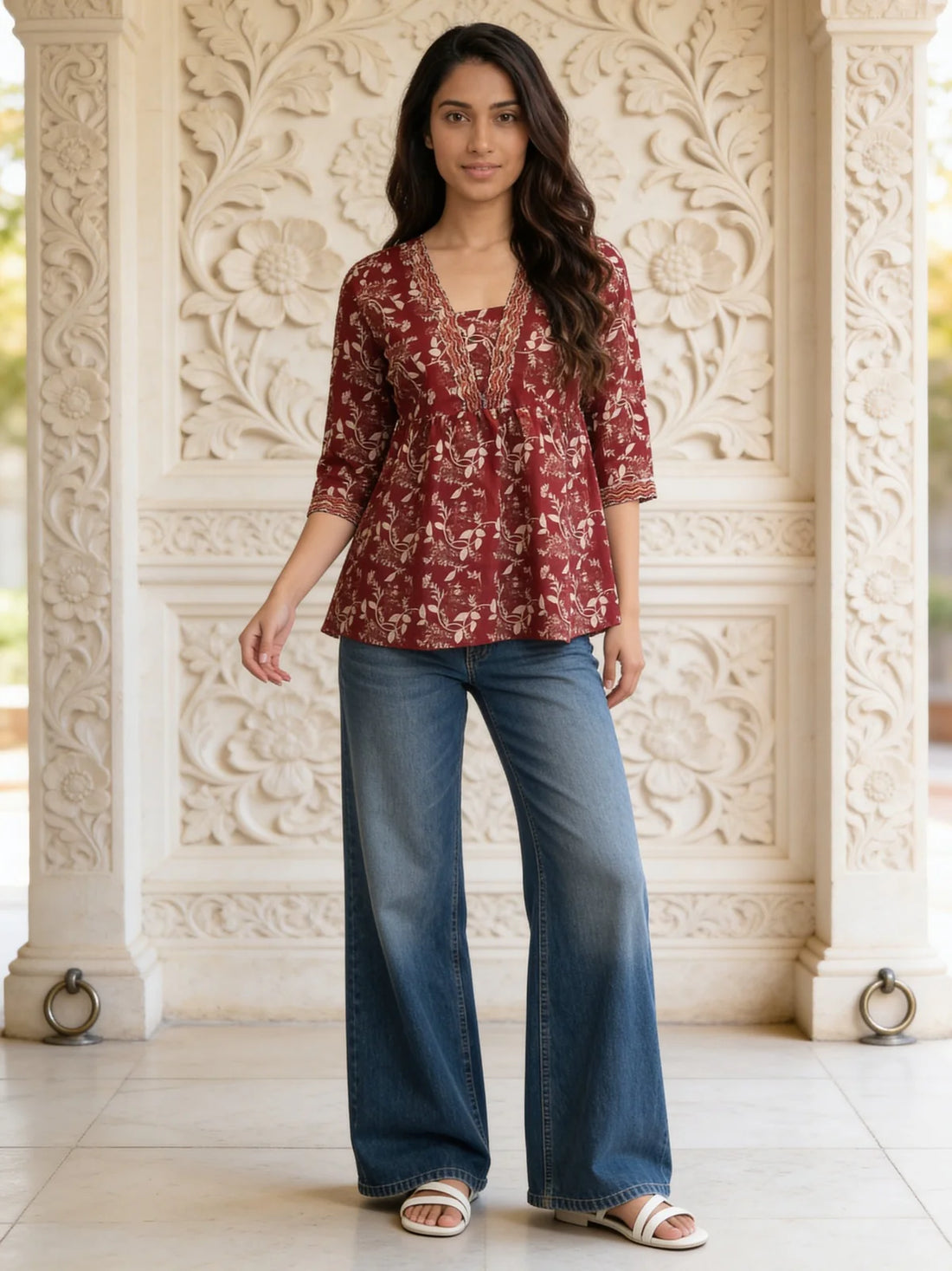 Buy Maroon Rayon Embroidered A-Line Short Length Short Kurta-Maroon