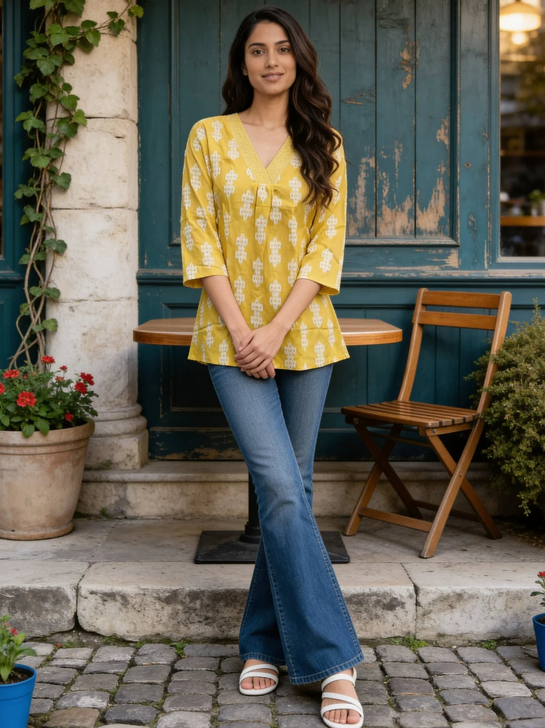 Buy Rayon Embroidered A-line Short Length Short Kurta-Yellow