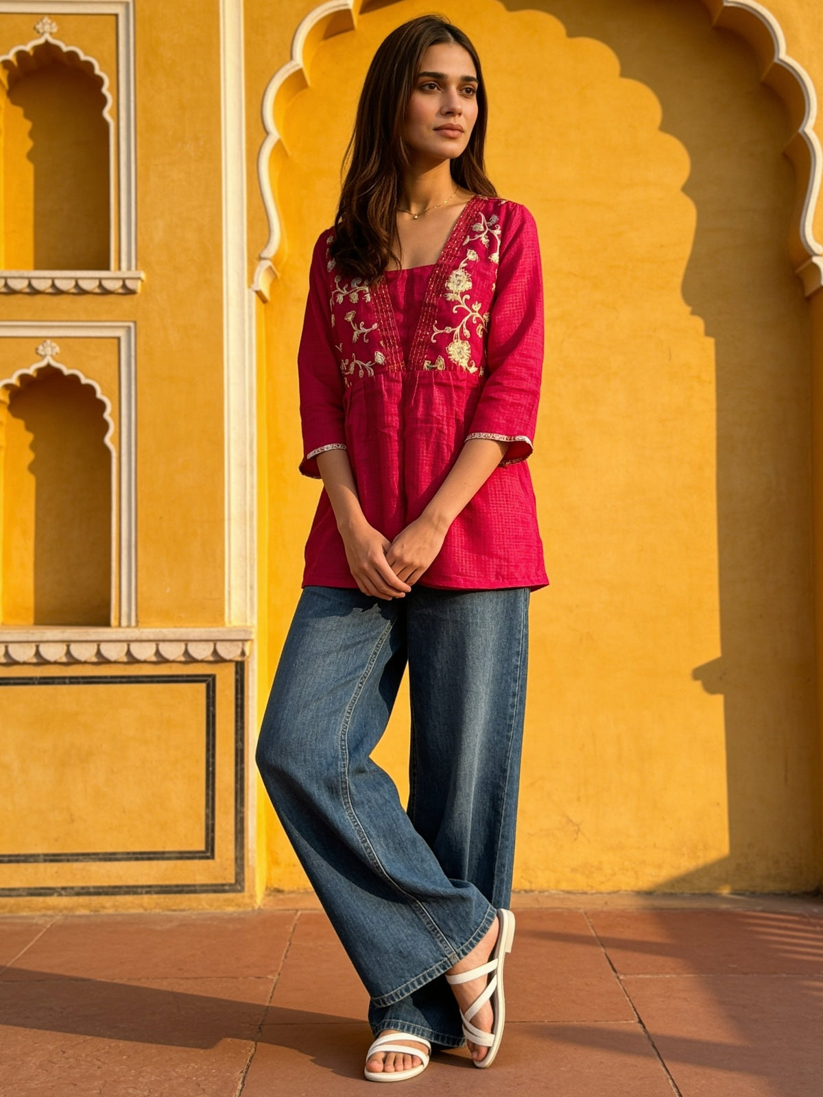 Buy Cotton Printed Straight Short Length Short Kurta-Red