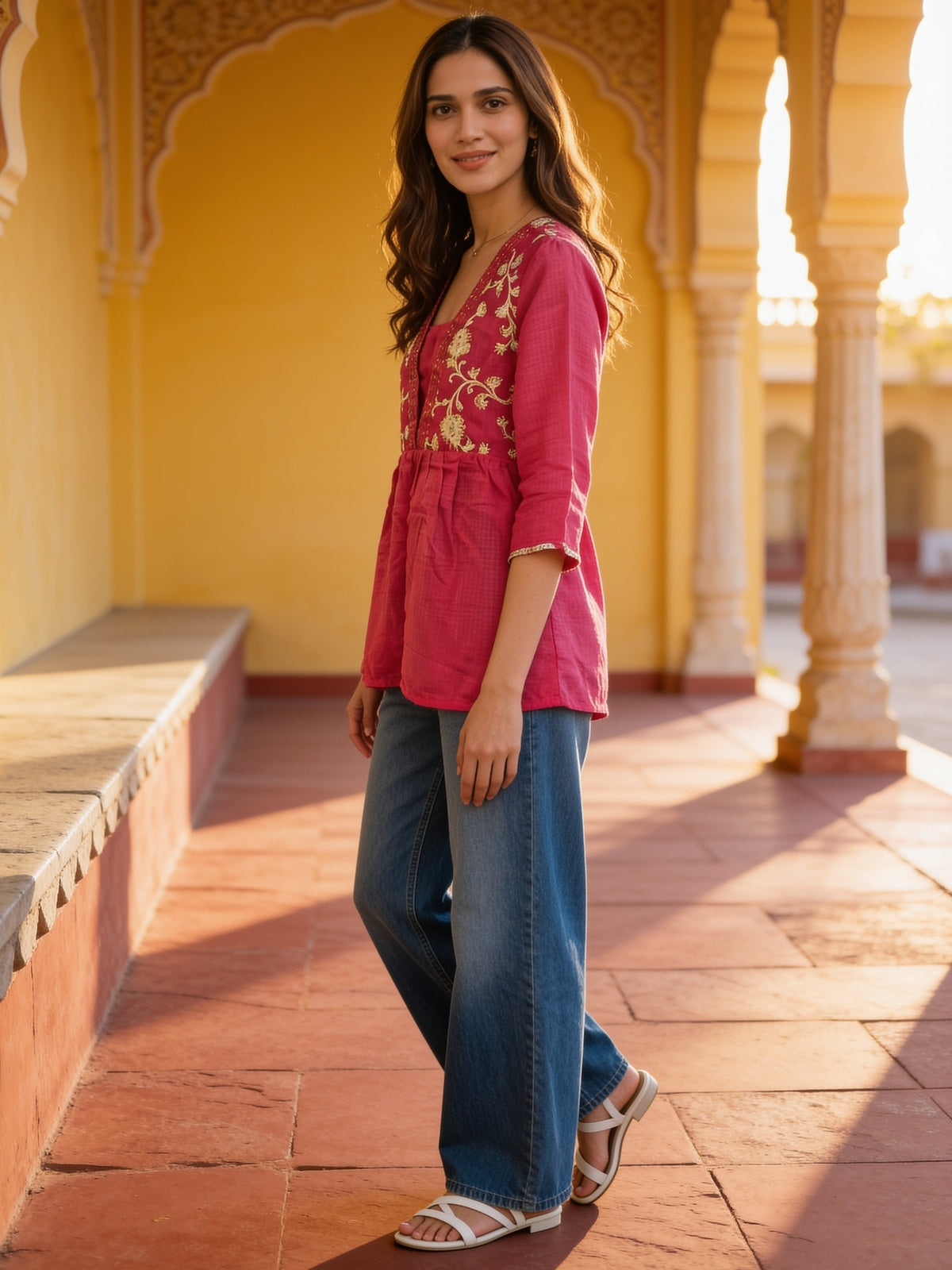 Buy Cotton Printed Straight Short Length Short Kurta-Red