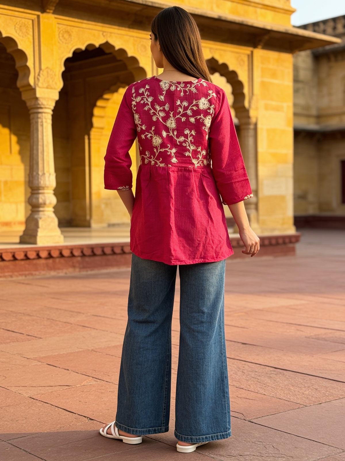 Buy Cotton Printed Straight Short Length Short Kurta-Red