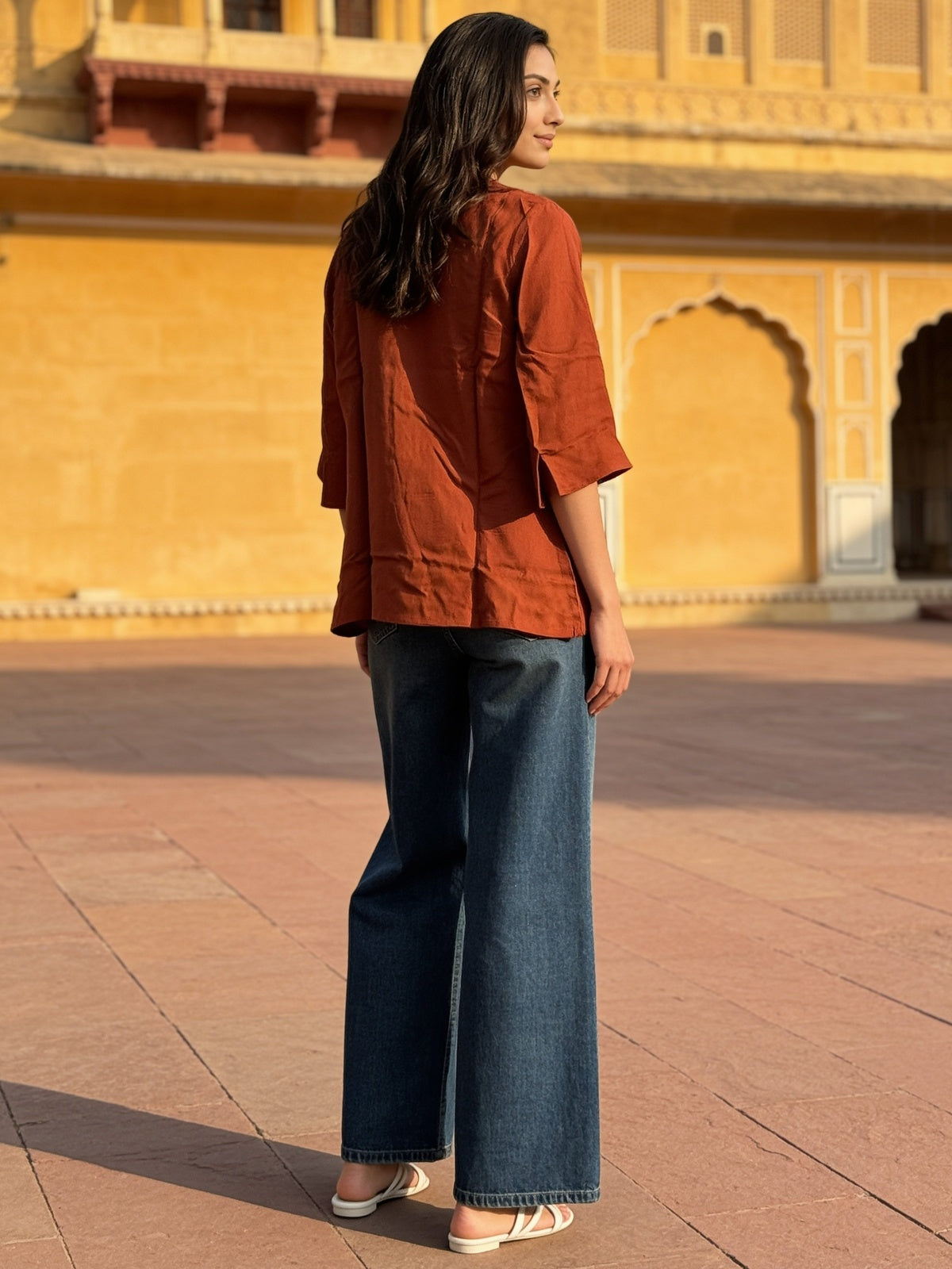Rayon Embroidered Straight Short Length Short Kurta
