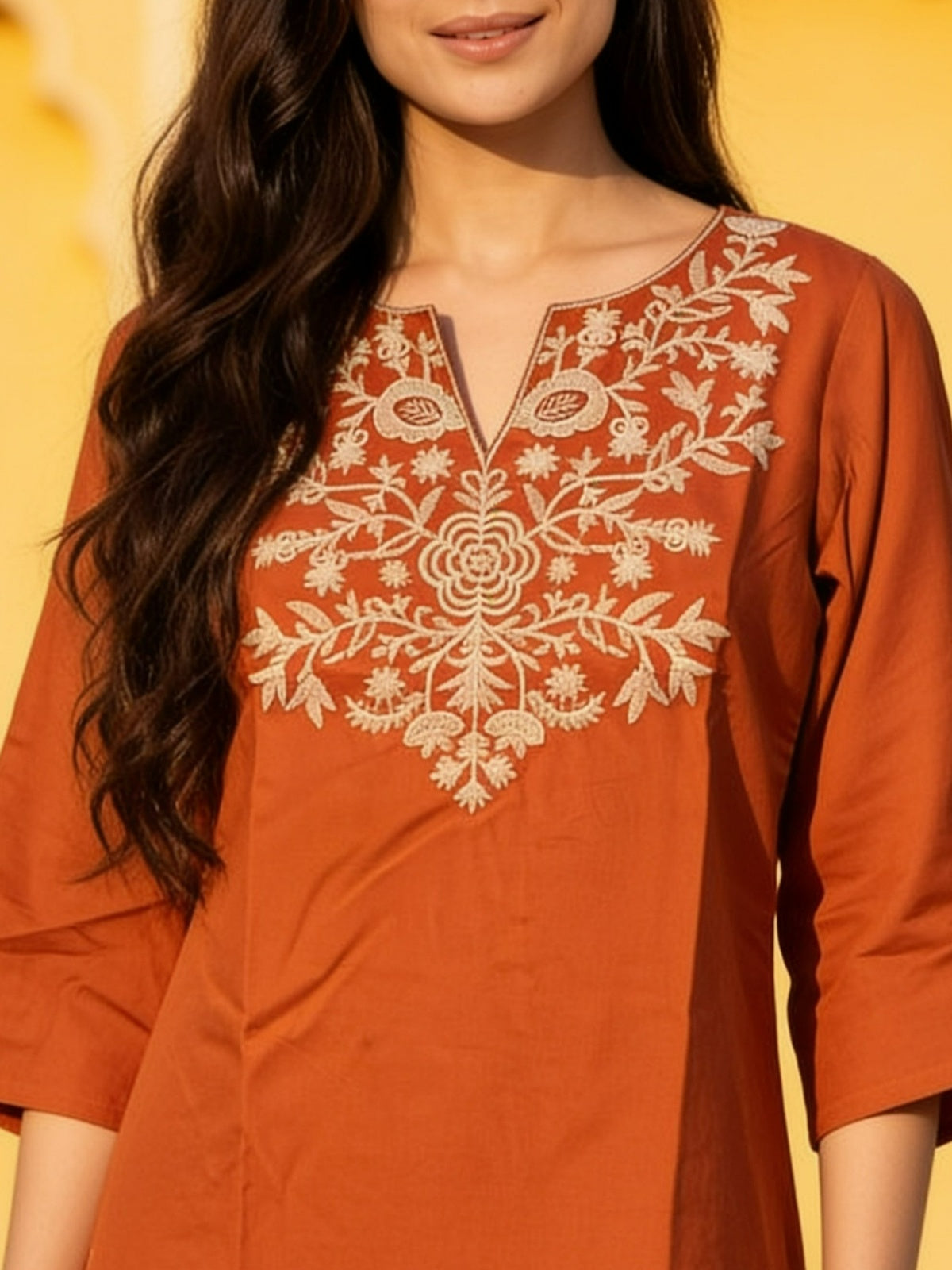 Rayon Embroidered Straight Short Length Short Kurta