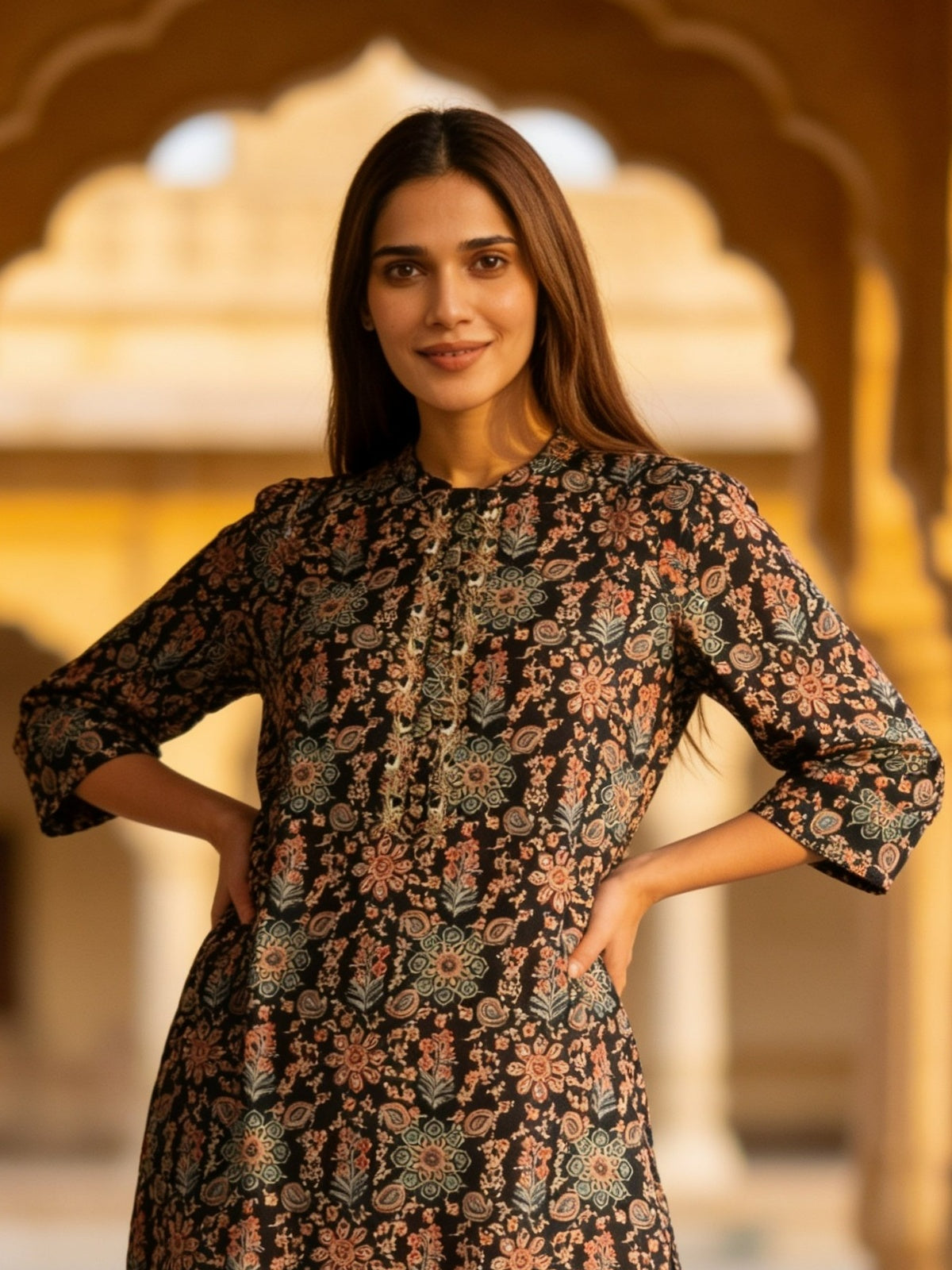 Poly Viscose Printed Straight Calf Length Kurta With Pant and Dupatta