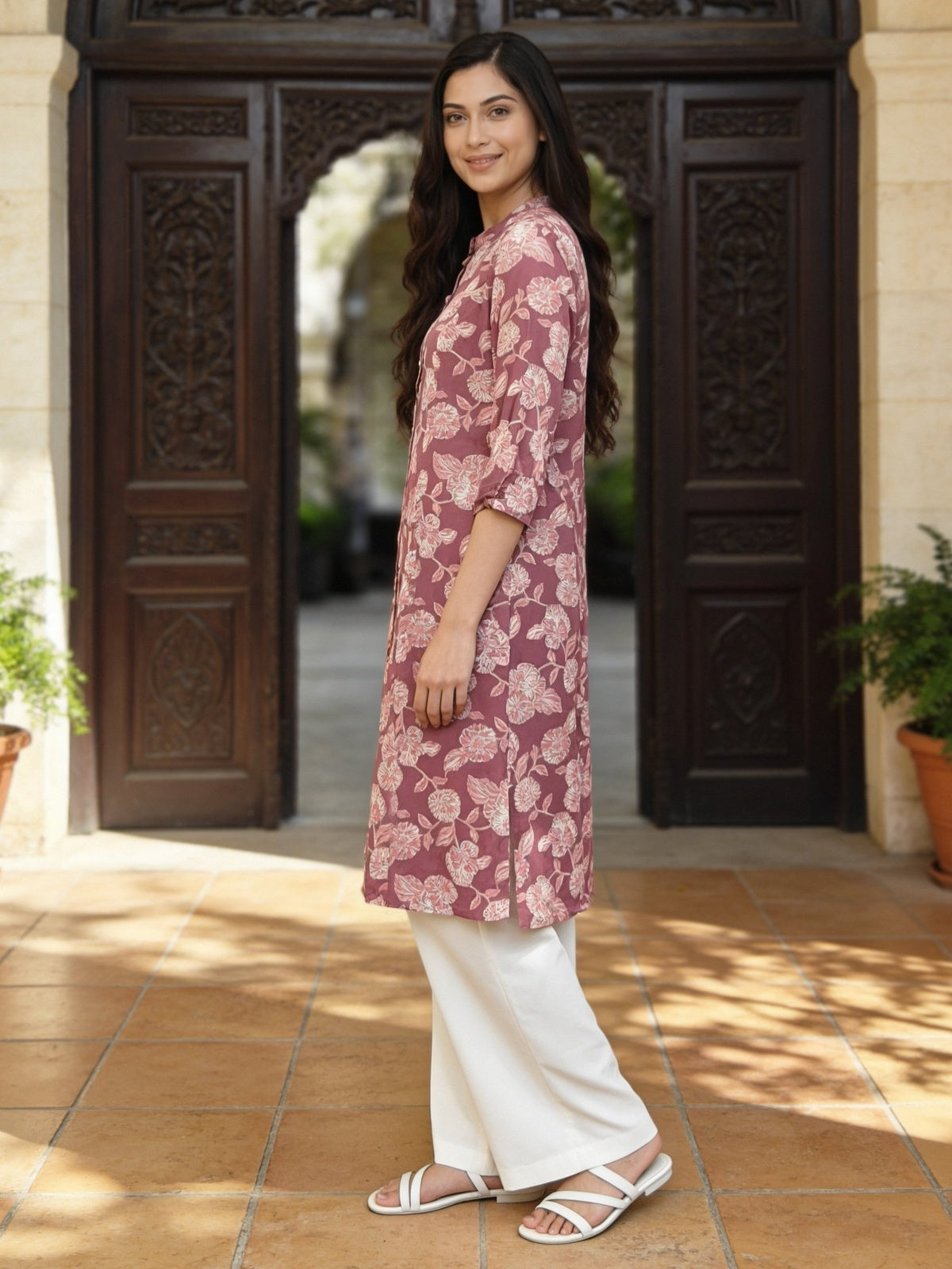 Rayon Printed Straight Calf Length Kurta