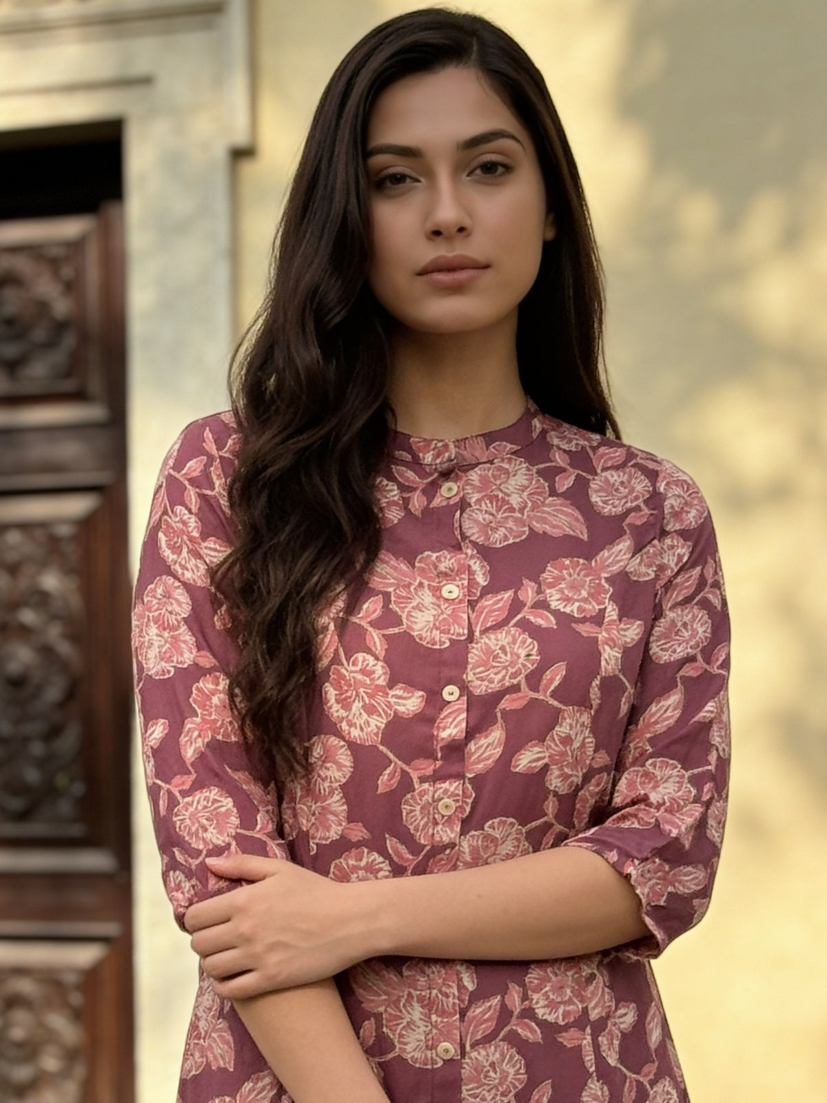 Buy Rayon Printed Straight Calf Length Kurta-Pink