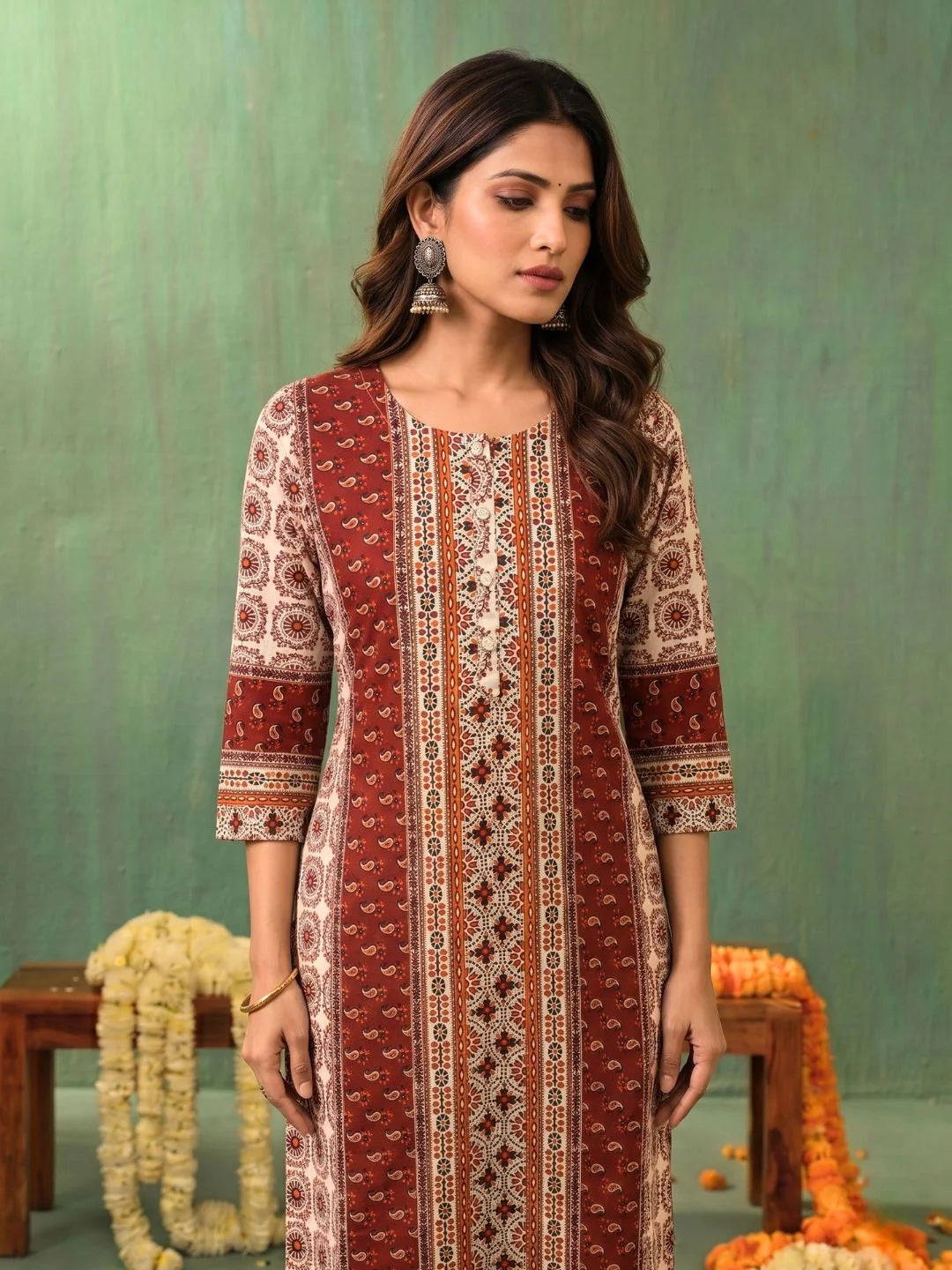 Buy Maroon Rayon Printed Straight Knee Length Kurta-Maroon