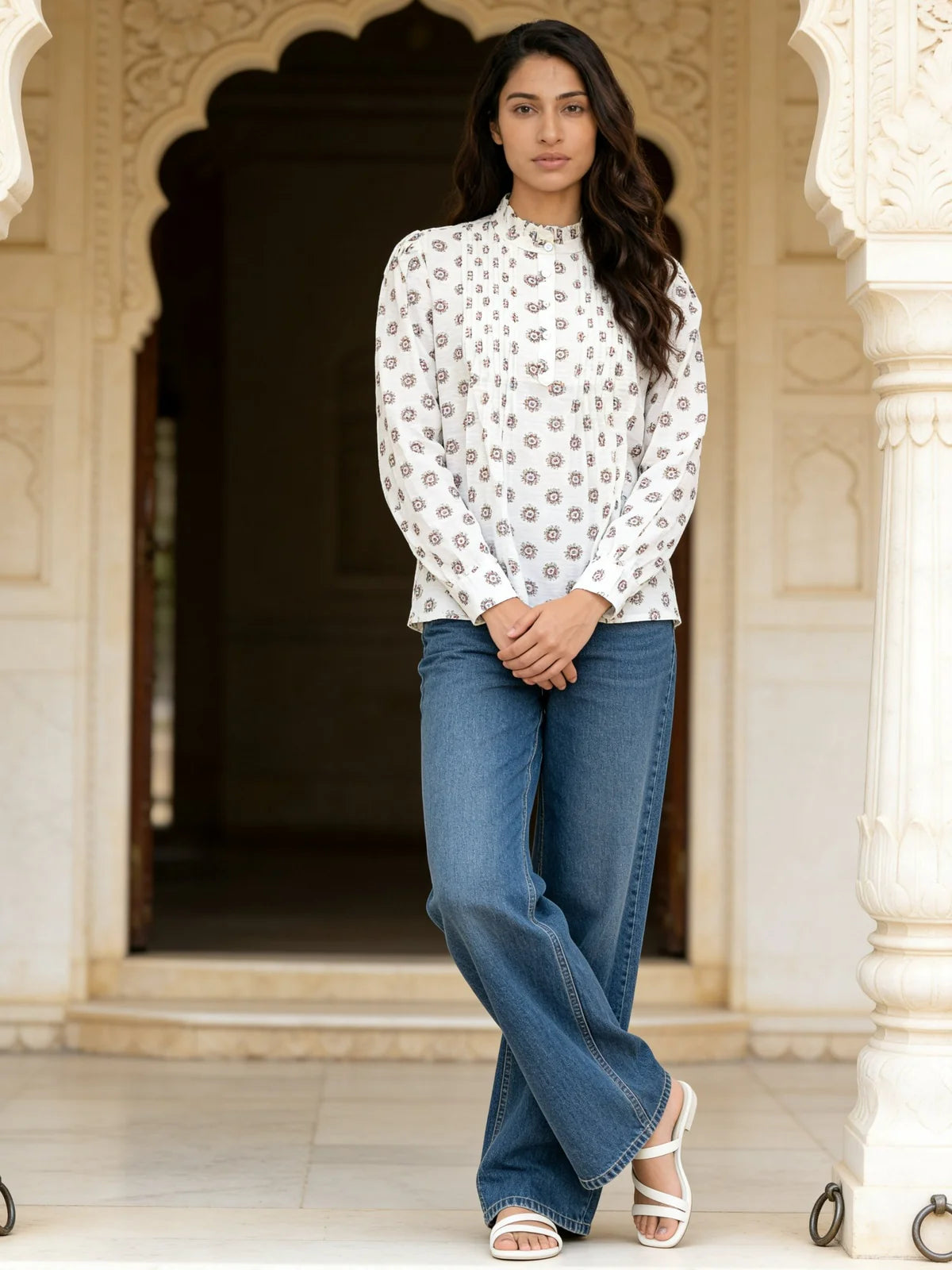 Buy Poly Viscose Printed Straight Short Length Short Kurta-Off White