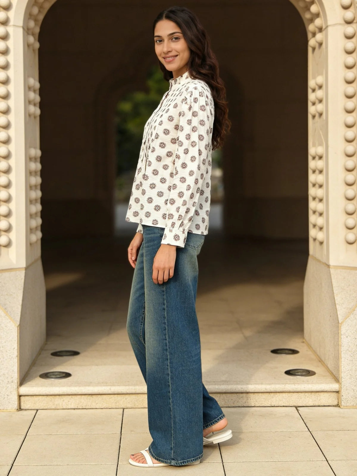Buy Poly Viscose Printed Straight Short Length Short Kurta-Off White