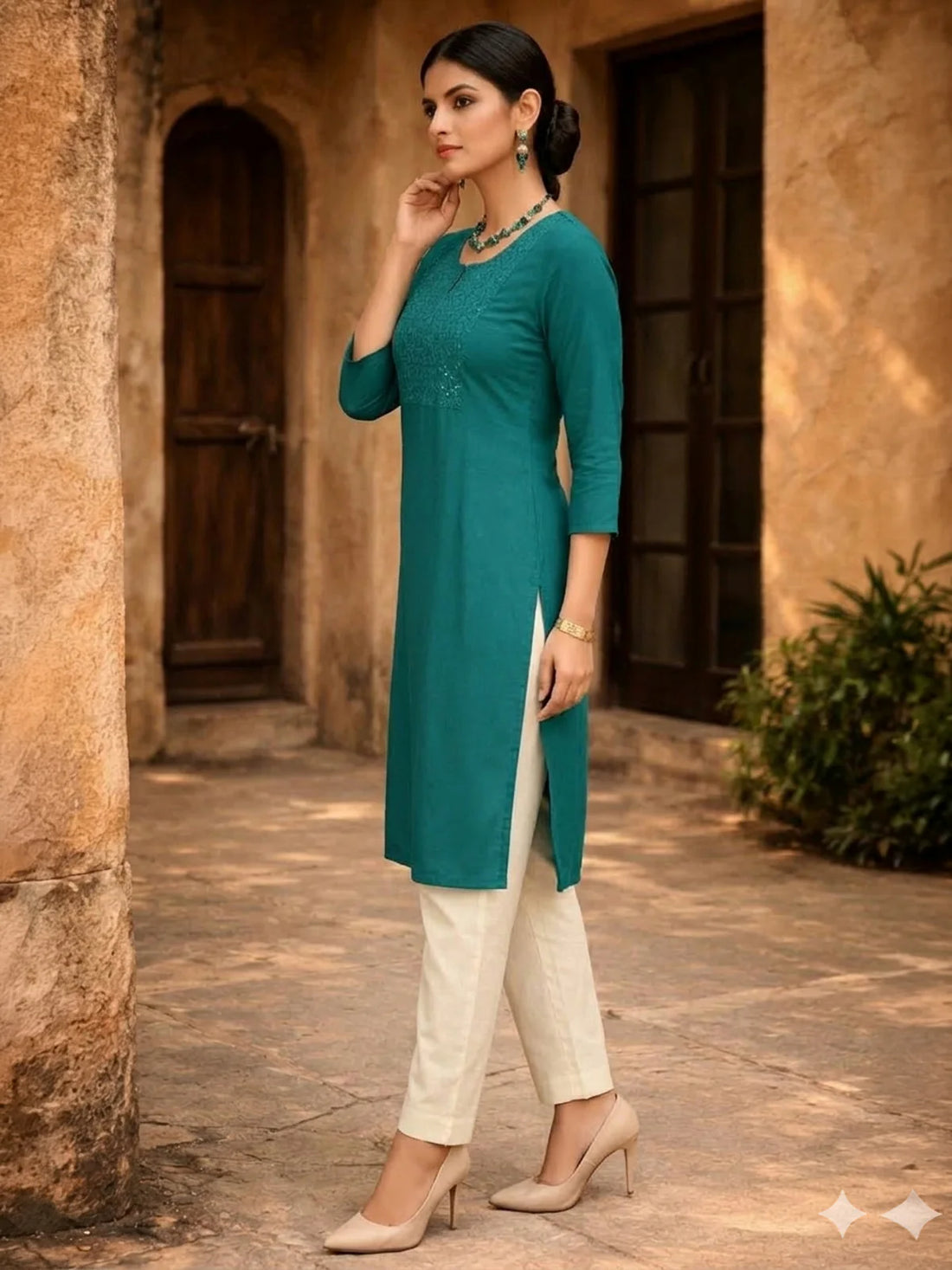 Buy Rayon Embroidered Straight Knee Length Kurta-Blue