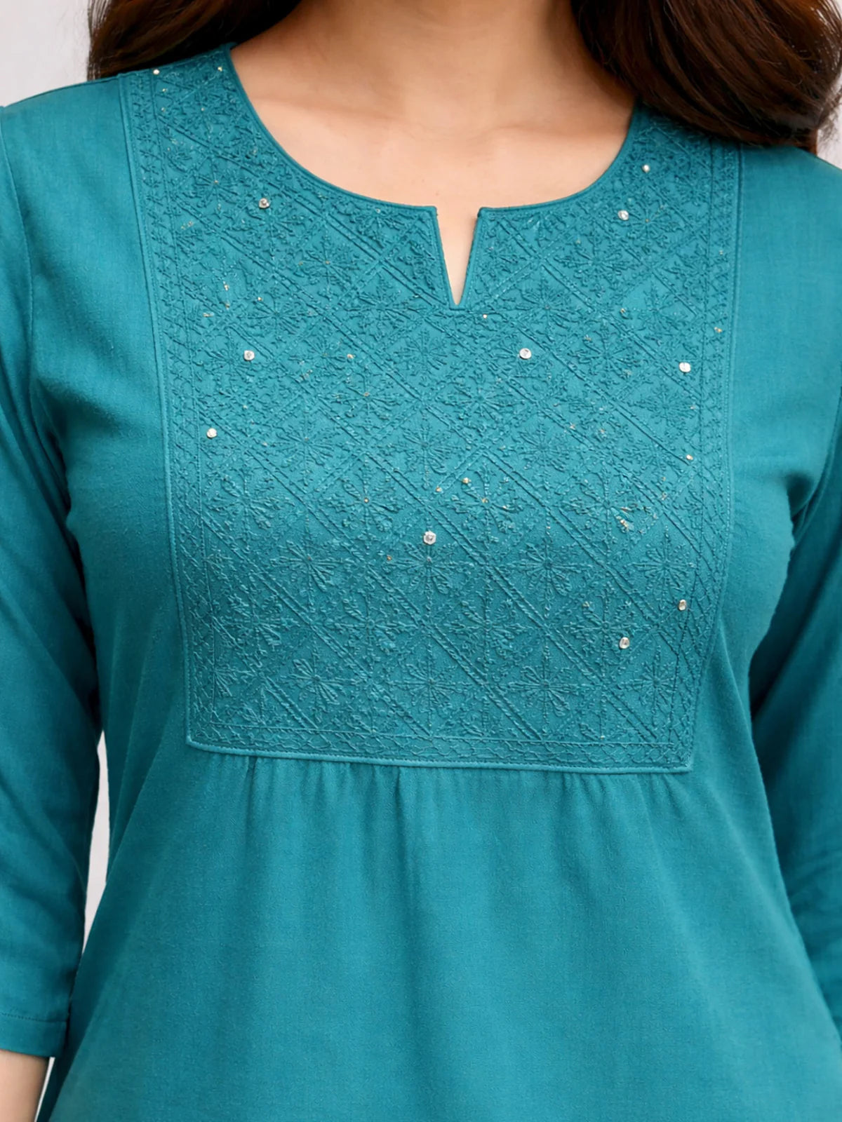 Buy Rayon Embroidered Straight Knee Length Kurta-Blue