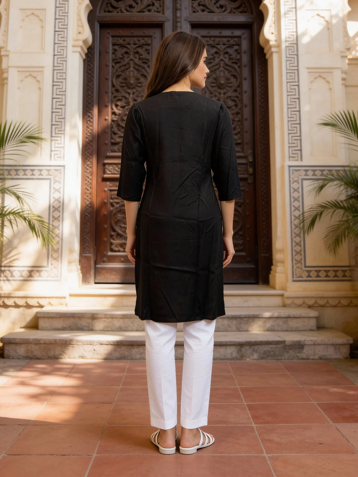 Buy Rayon Embroidered Straight Knee Length Kurta-Black