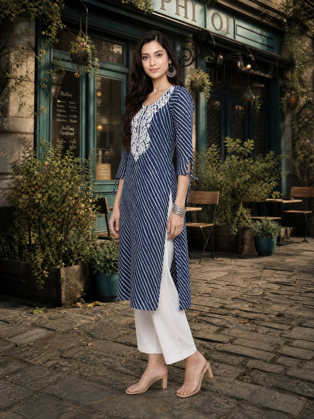Buy Cotton Embroidered Straight Calf Length Kurta-Blue