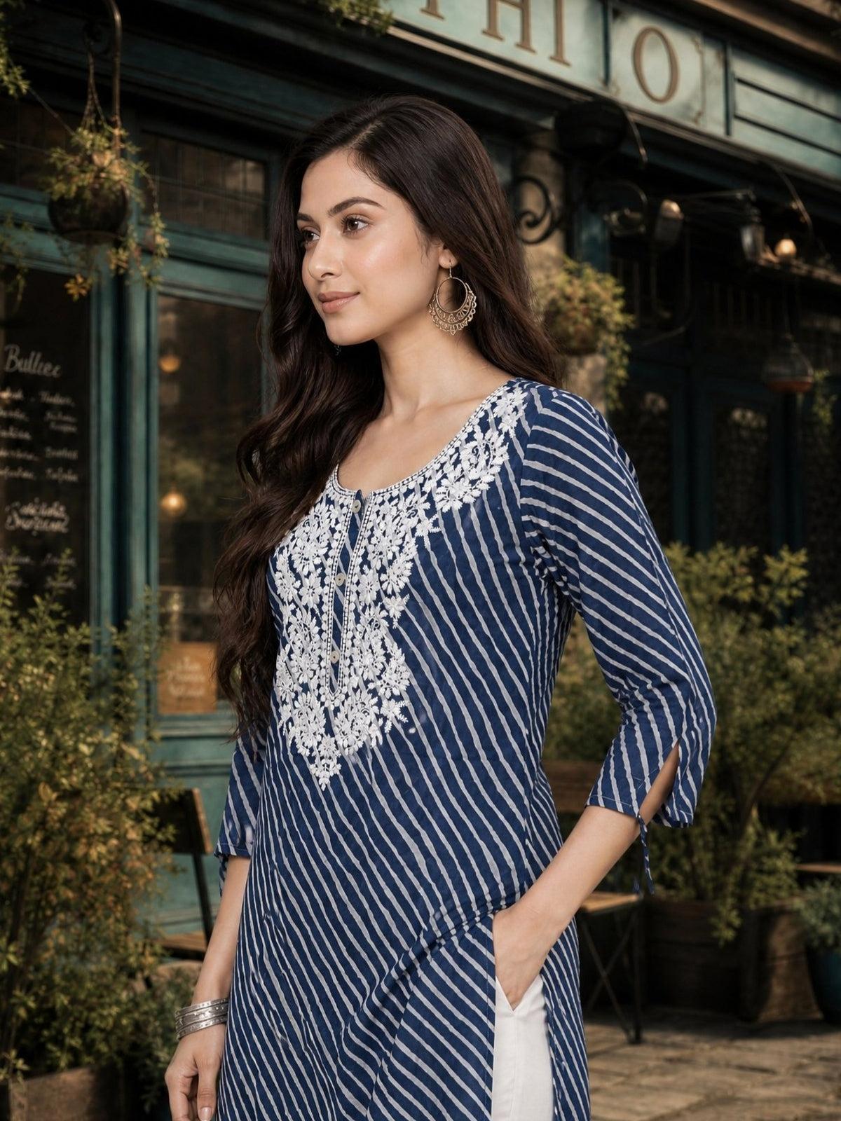 Cotton Embroidered Straight Calf Length Kurta