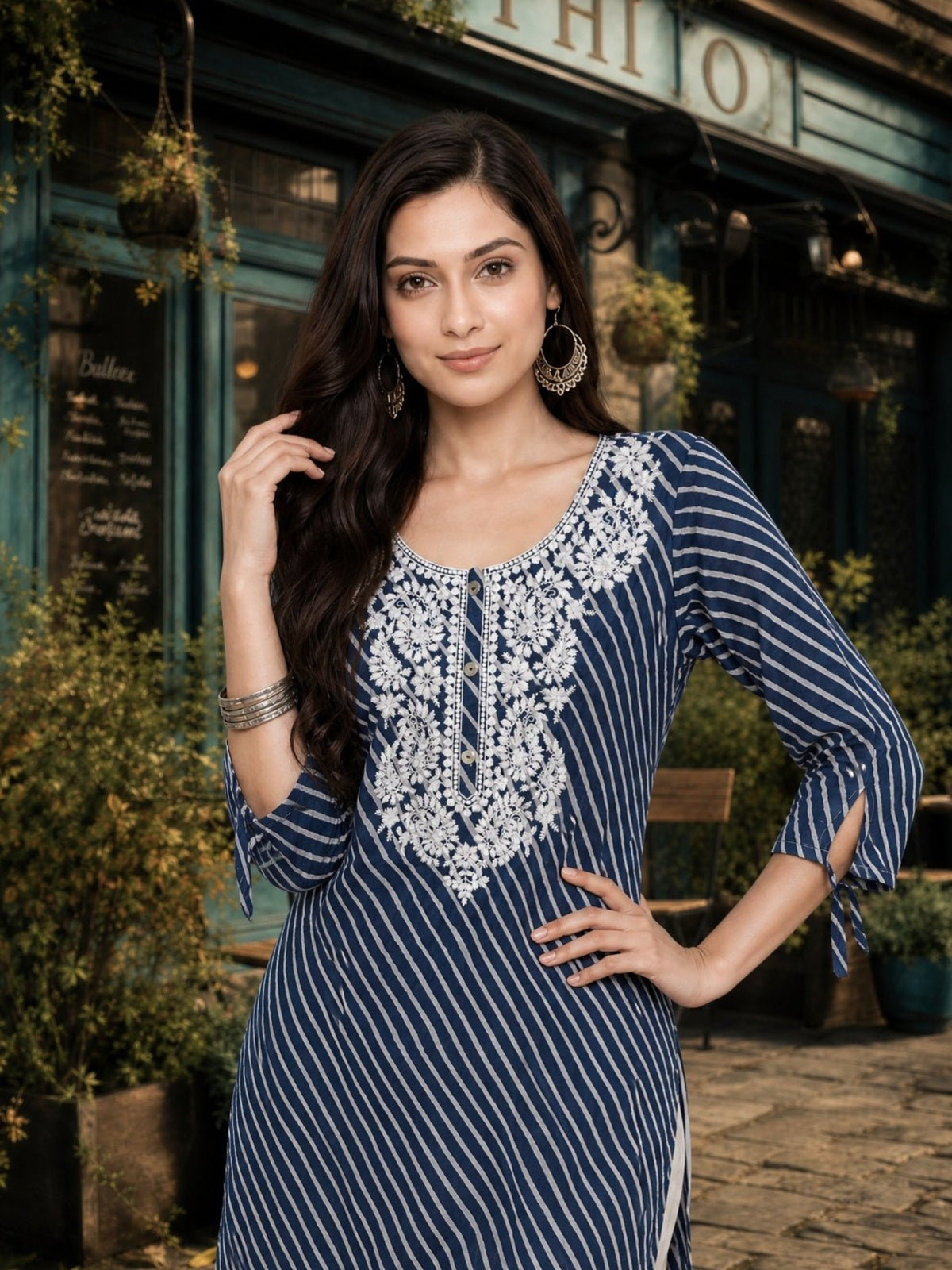 Buy Cotton Embroidered Straight Calf Length Kurta-Blue